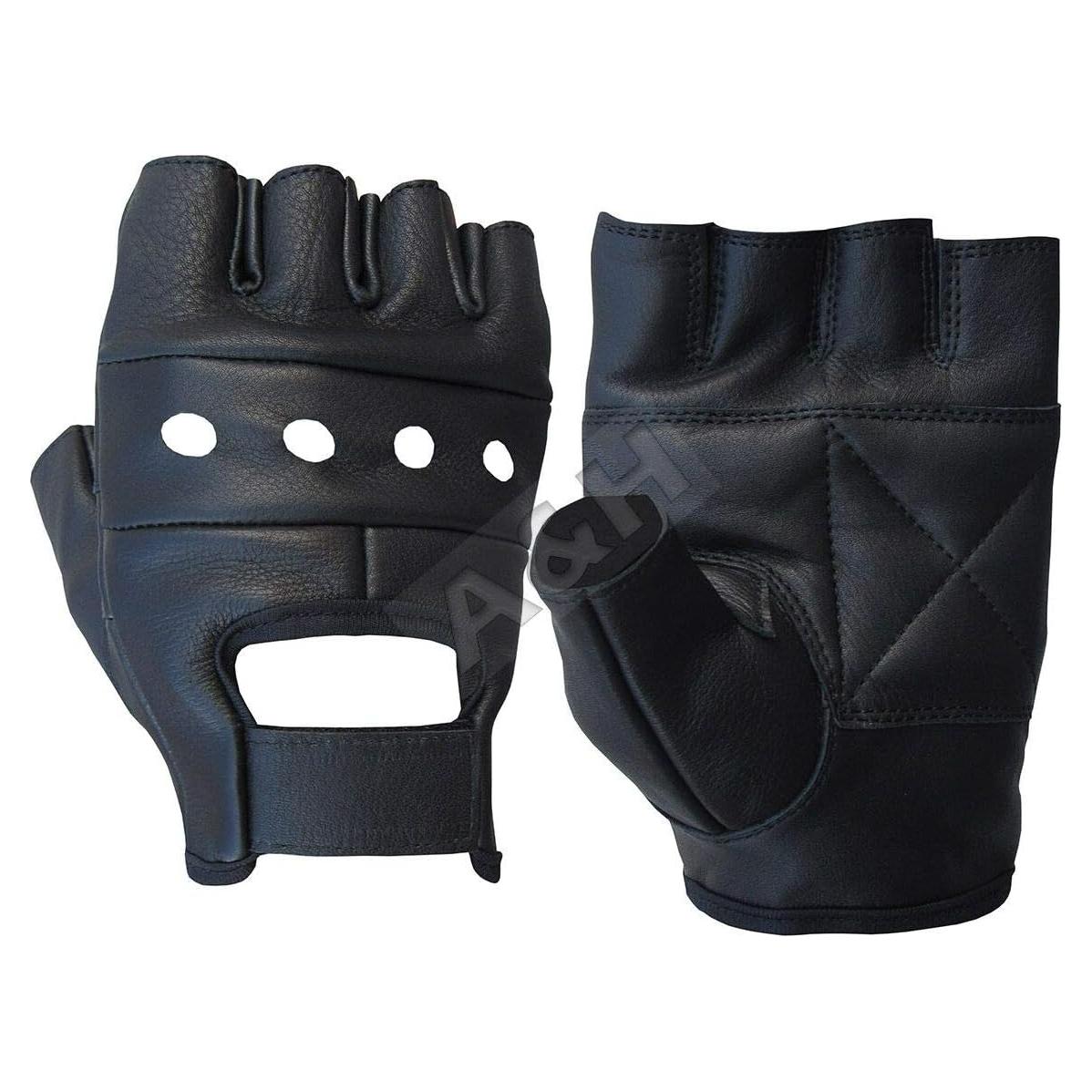 Guante de Motocicleta A&H Apparel de Cuero Genuino Sin Dedos XL