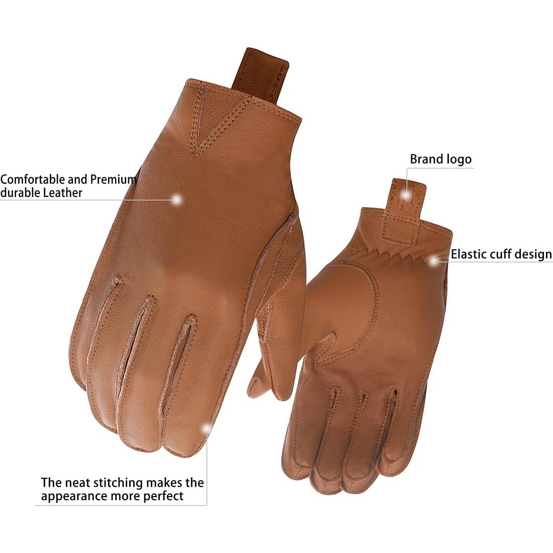 Guantes de motocicleta de cuero Harssidanzar negros ambidiestros