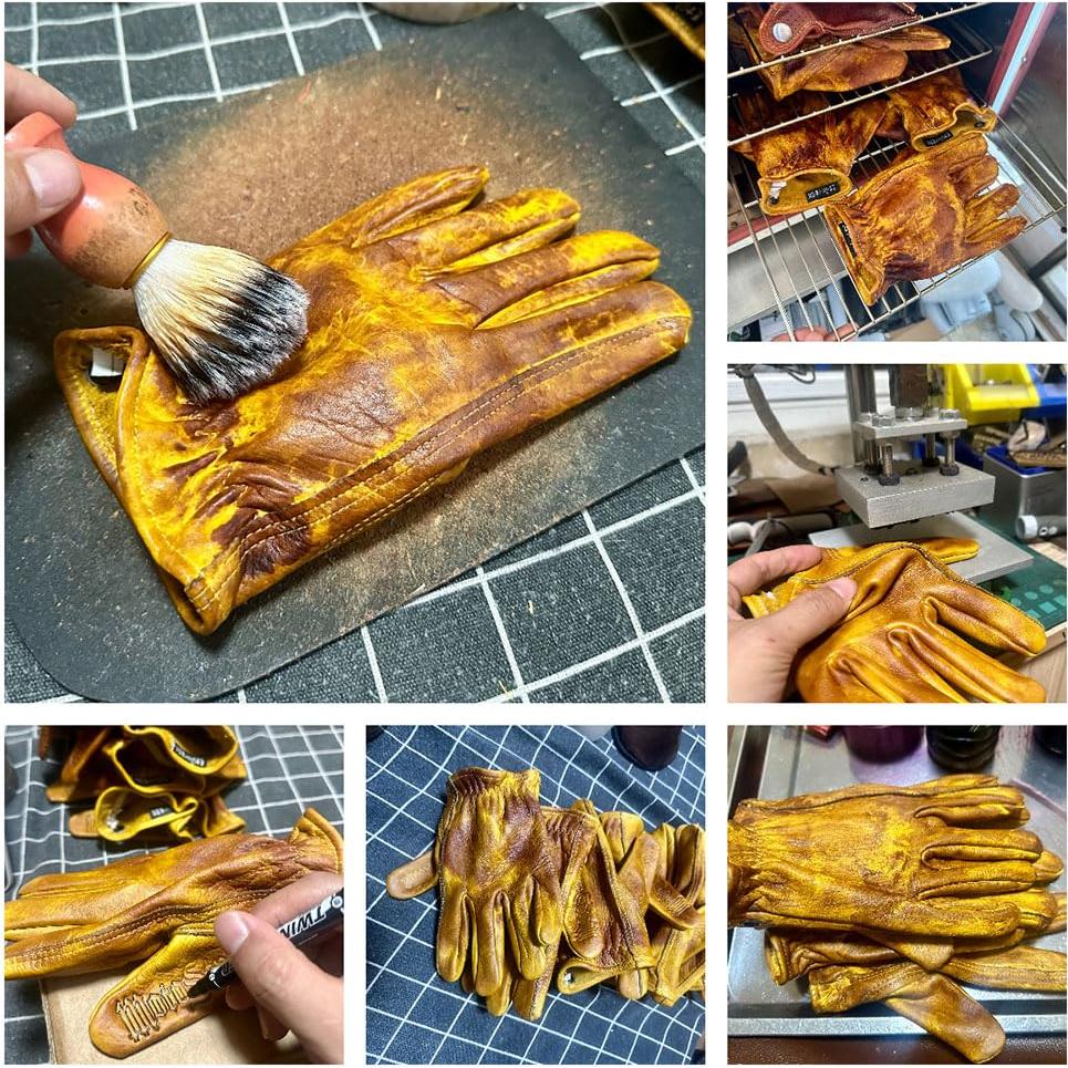 Guantes de motocicleta de cuero yak vintage hechos a mano XL