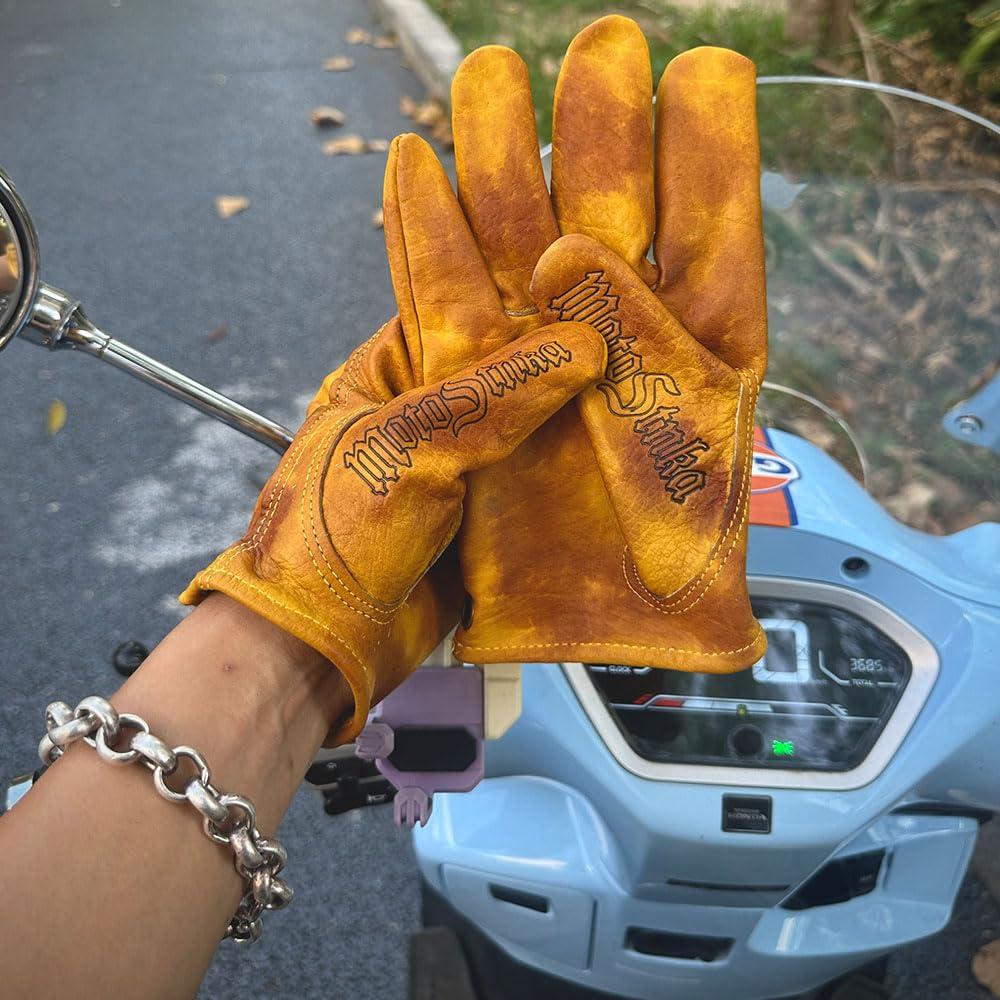 Guantes de motocicleta de cuero yak vintage hechos a mano XL