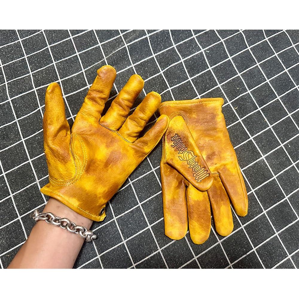Guantes de motocicleta de cuero yak vintage hechos a mano XL