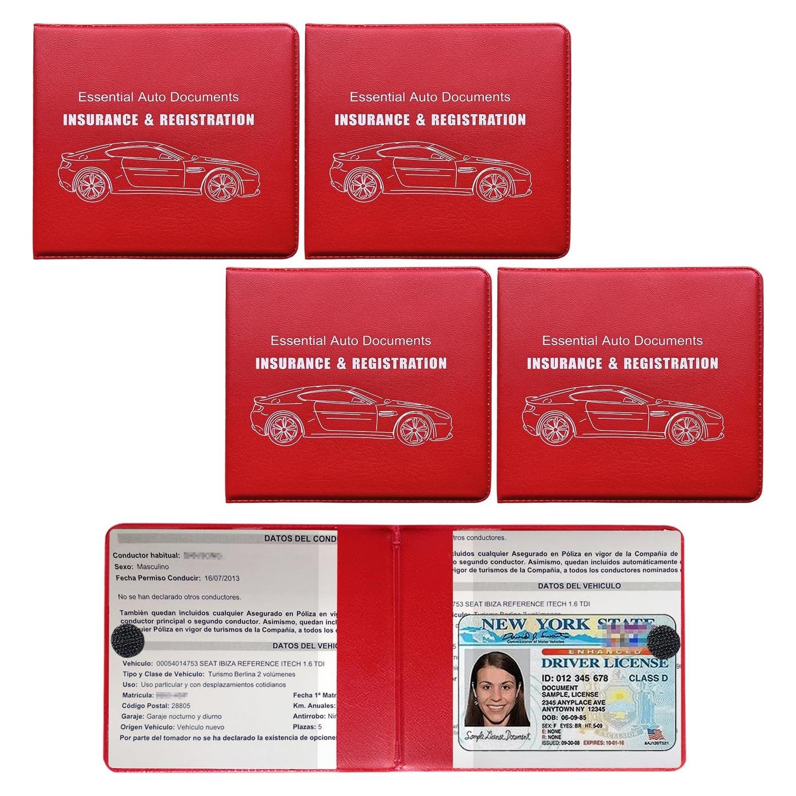 4 Portafolios de Registro y Seguro de Auto Suvnie - Rojo