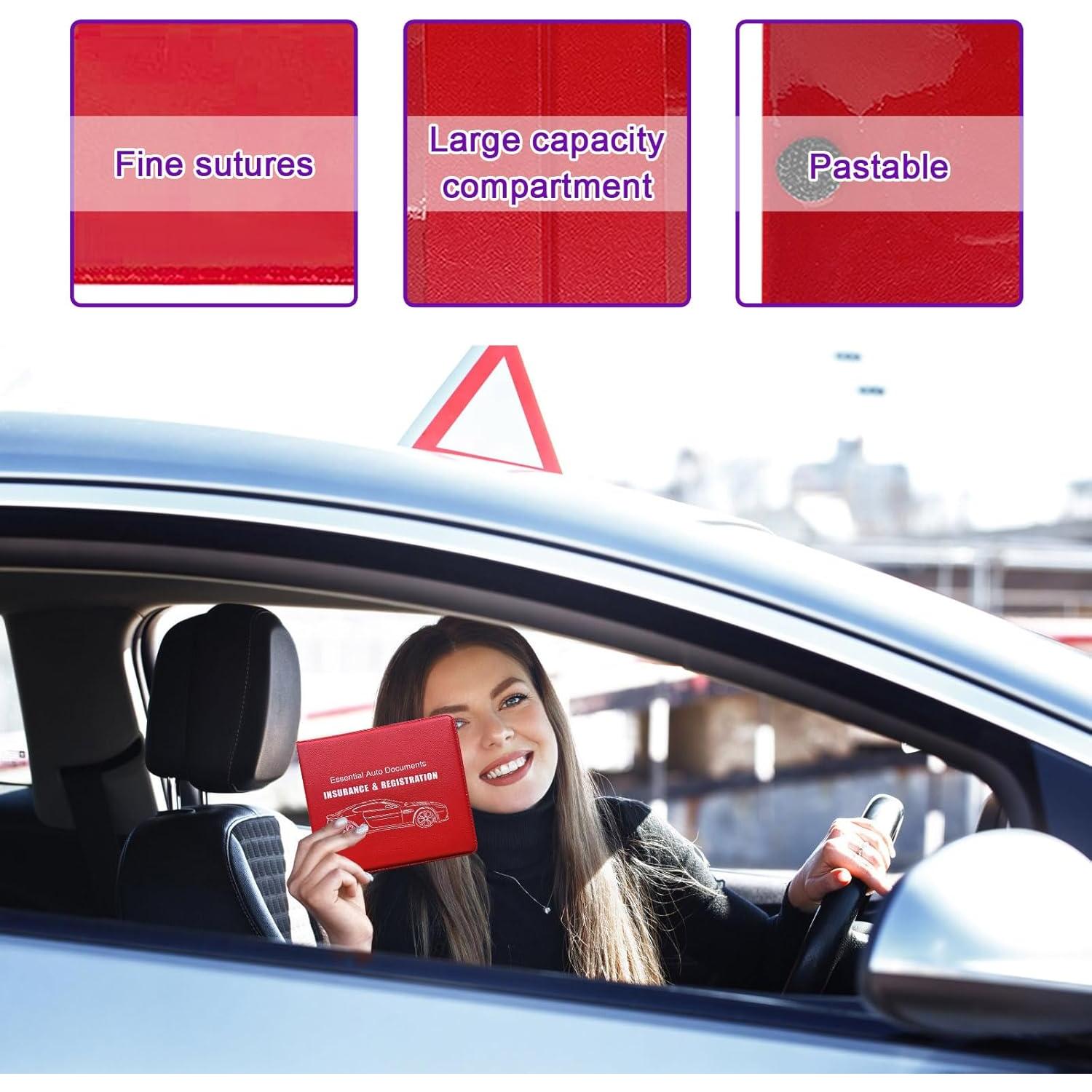 4 Portafolios de Registro y Seguro de Auto Suvnie - Rojo