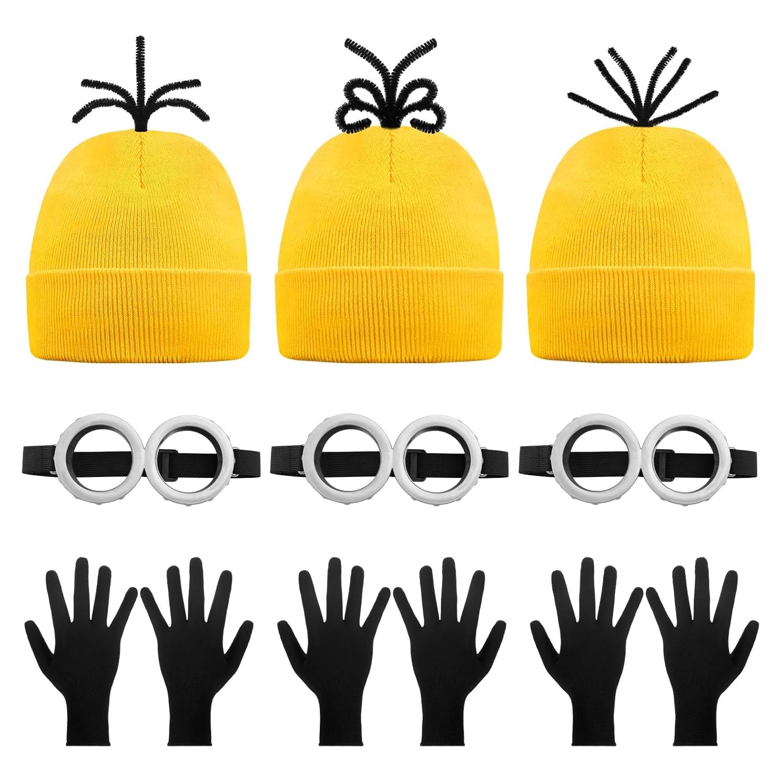 Conjunto de Disfraz 9PCS Gorro Amarillo Gafas Vintage Guantes