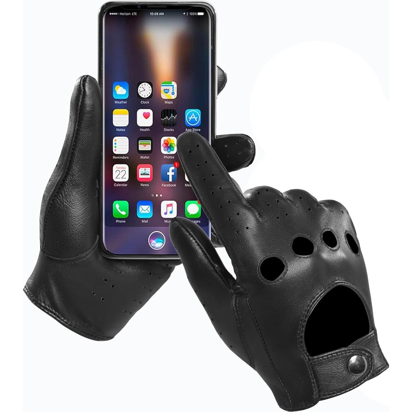 Guantes de Conducción de Cuero MGGMOKAY Táctiles Negros