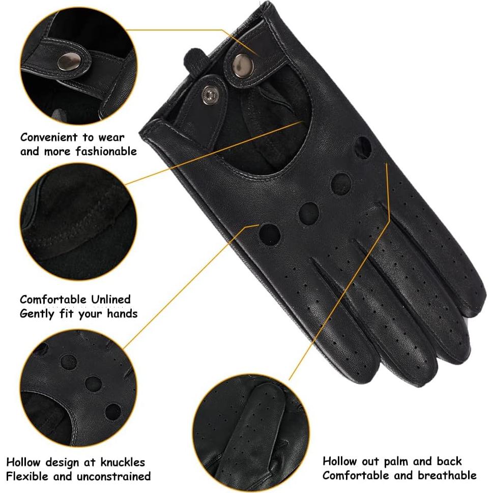 Guantes de Conducción de Cuero MGGMOKAY Táctiles Negros