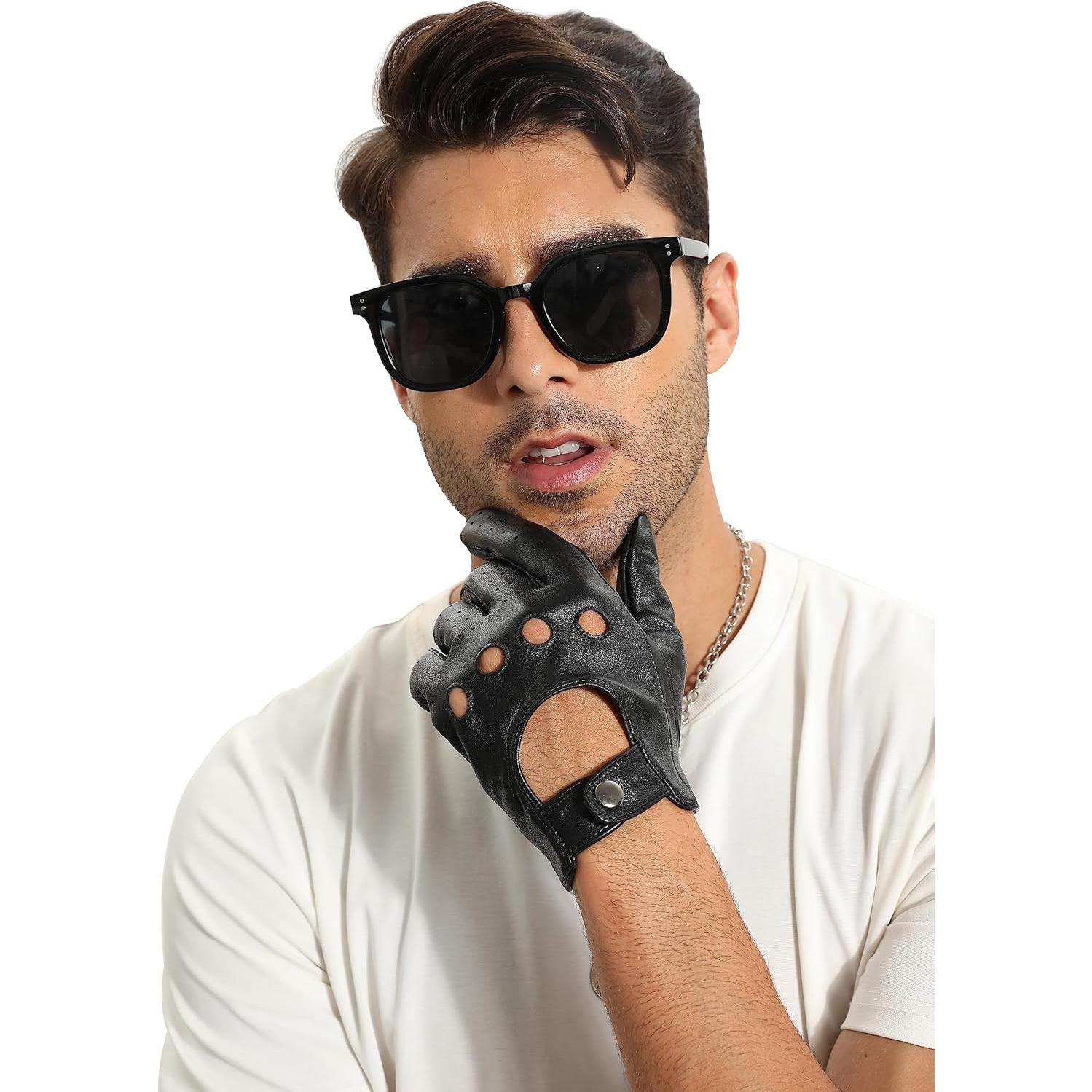 Guantes de Conducción de Cuero MGGMOKAY Táctiles Negros