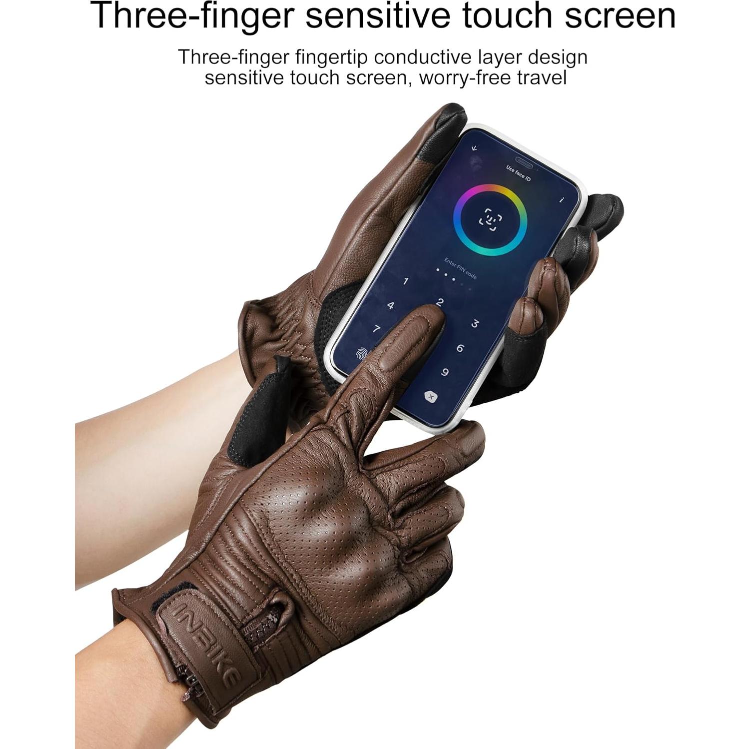 Guantes de Motocicleta INBIKE de Cuero Transpirable Talla Grande