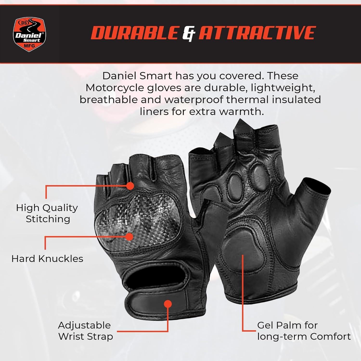 Guantes de motocicleta Daniel Smart de cuero con gel y nudillos duros