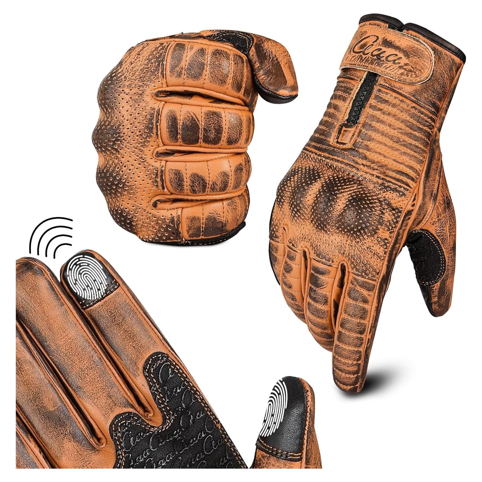 Guantes de Motocicleta aaasportx M19 Cuero Marrón Táctiles