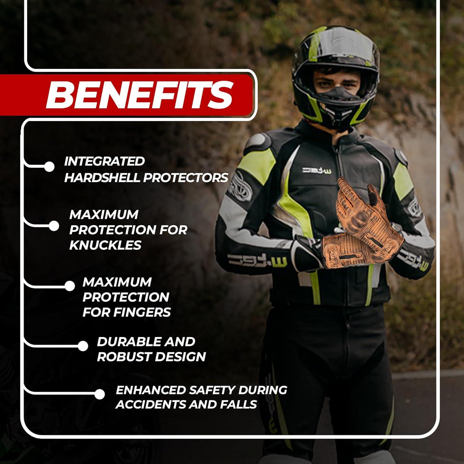 Guantes de Motocicleta aaasportx M19 Cuero Marrón Táctiles