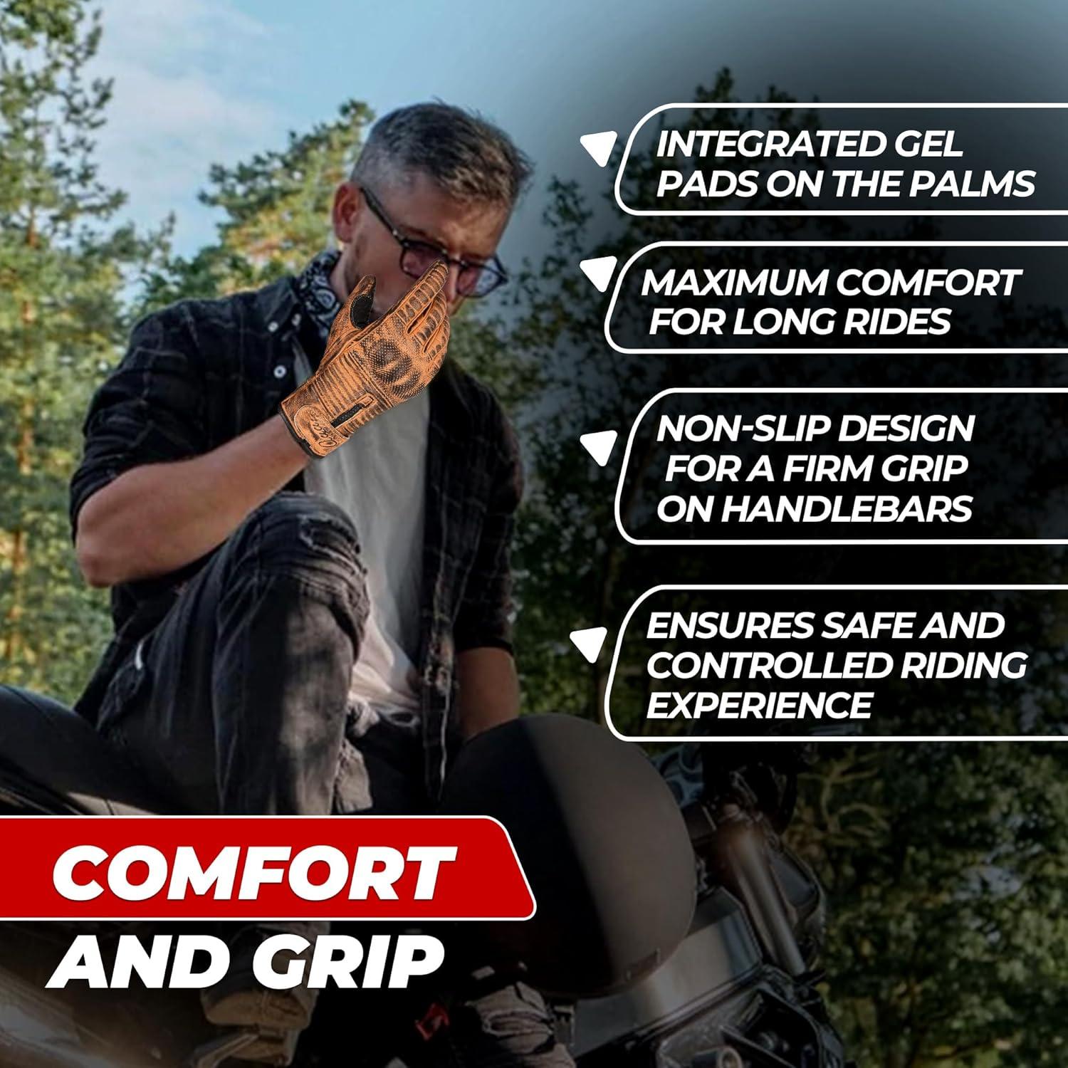 Guantes de Motocicleta aaasportx M19 Cuero Marrón Táctiles