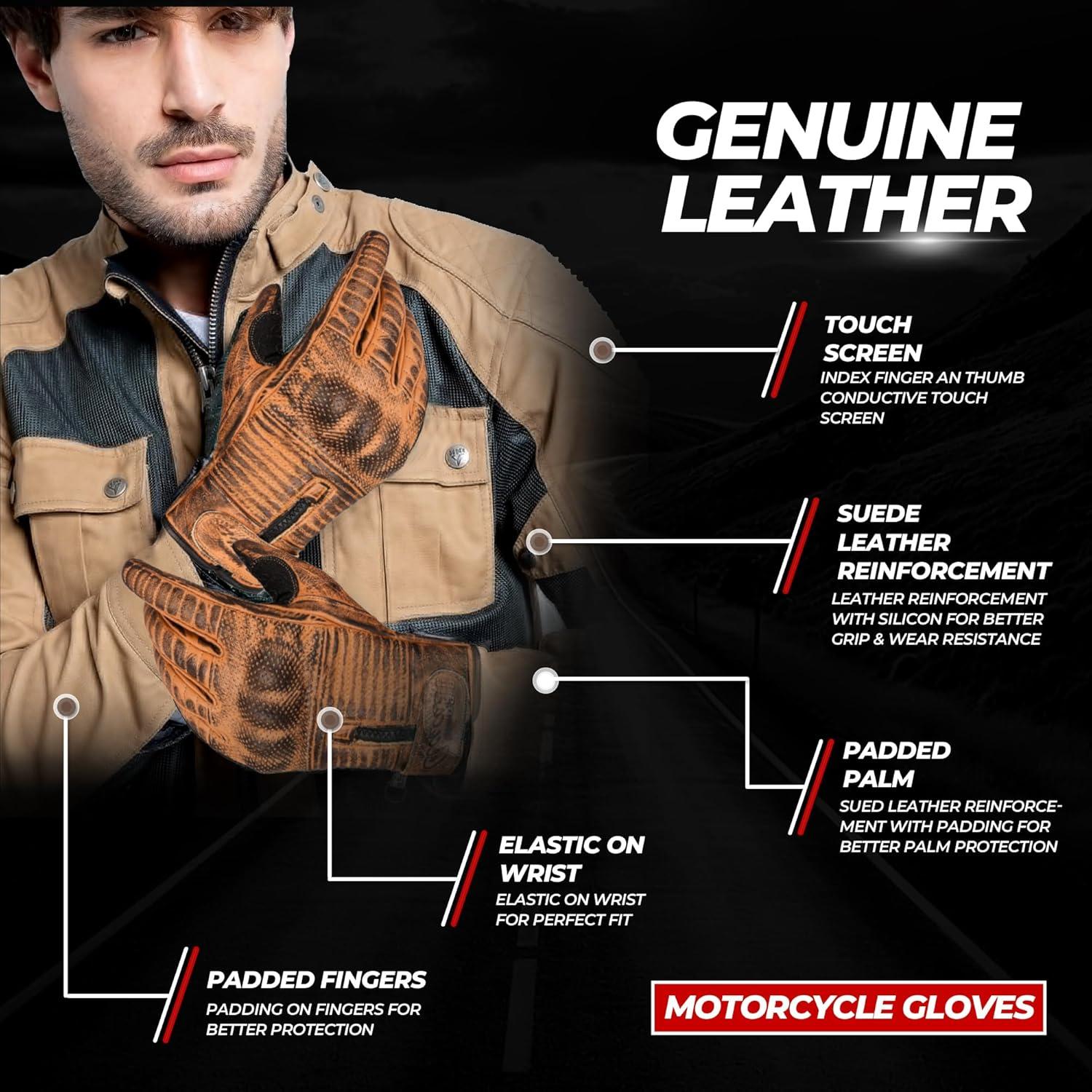 Guantes de Motocicleta aaasportx M19 Cuero Marrón Táctiles