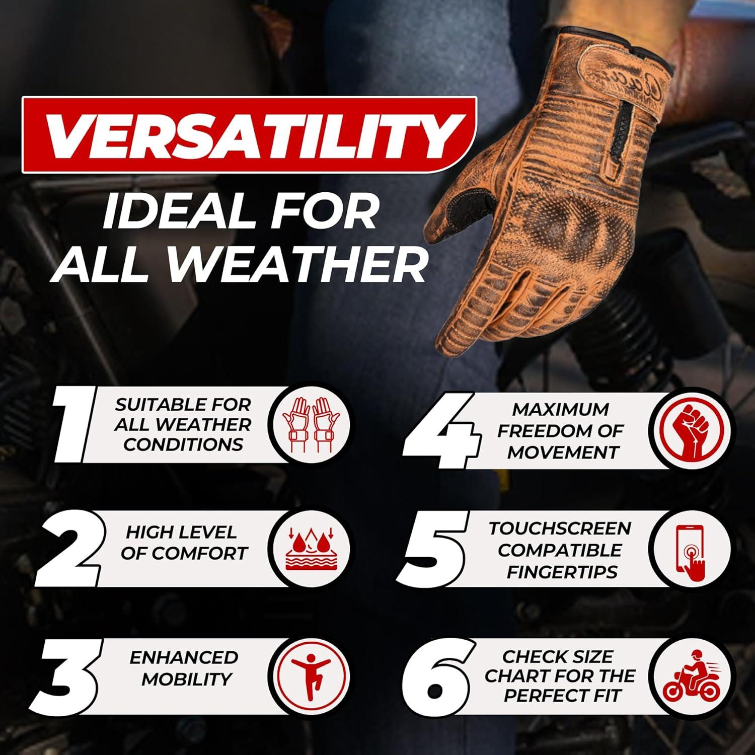 Guantes de Motocicleta aaasportx M19 Cuero Marrón Táctiles