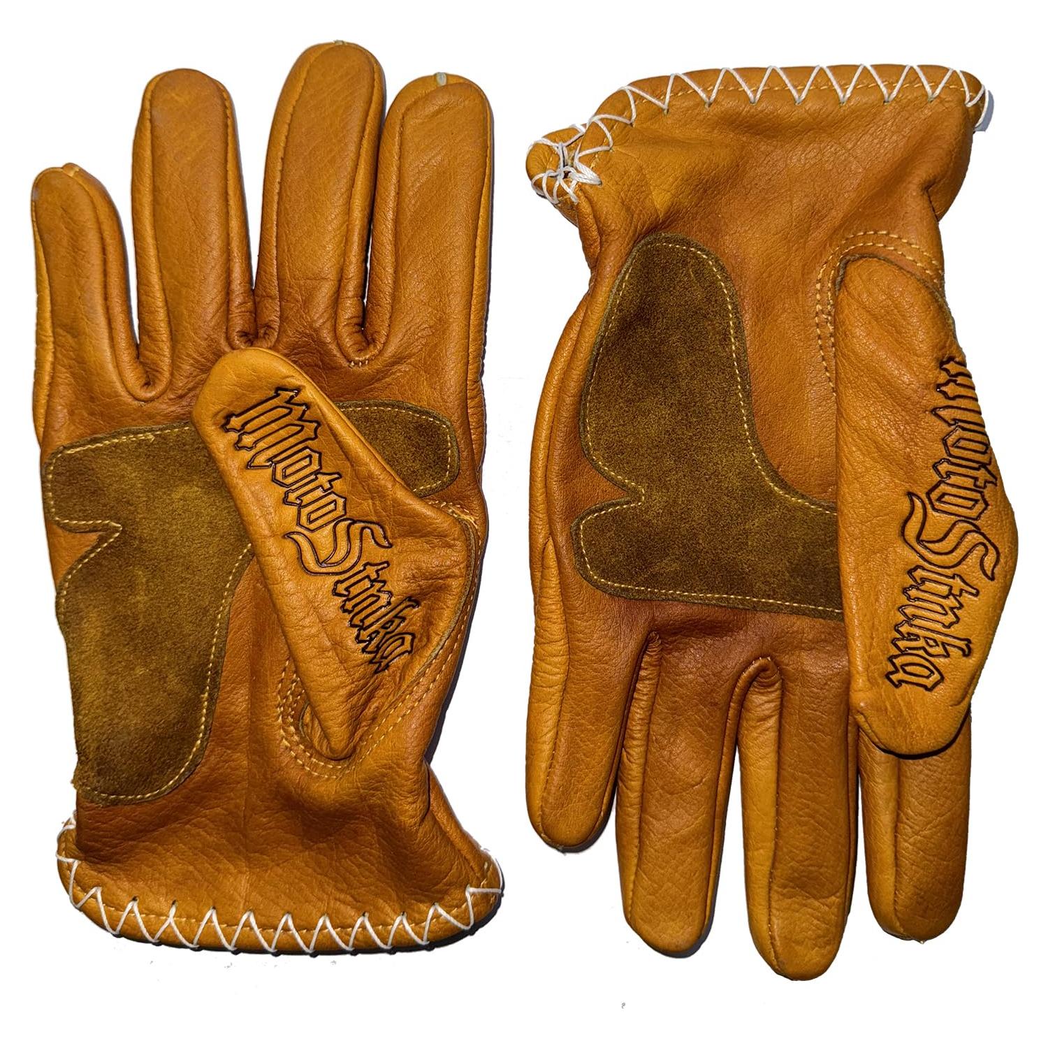 Guantes de motocicleta de cuero yak para hombres - Grande caqui retro