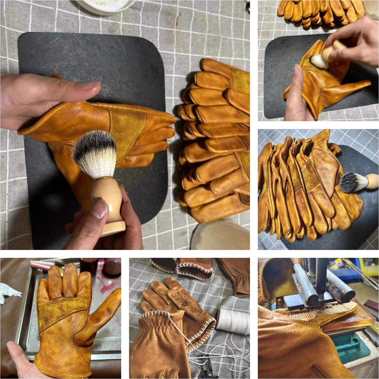 Guantes de motocicleta de cuero yak para hombres - Grande caqui retro