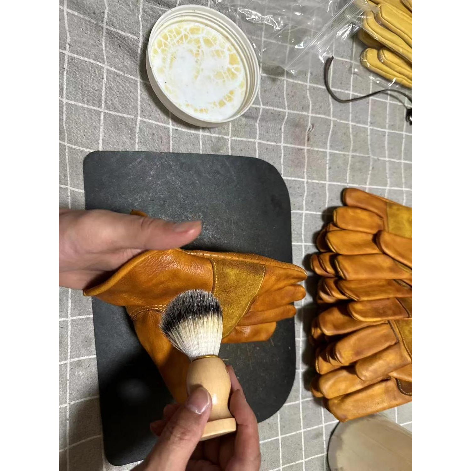 Guantes de motocicleta de cuero yak para hombres - Grande caqui retro