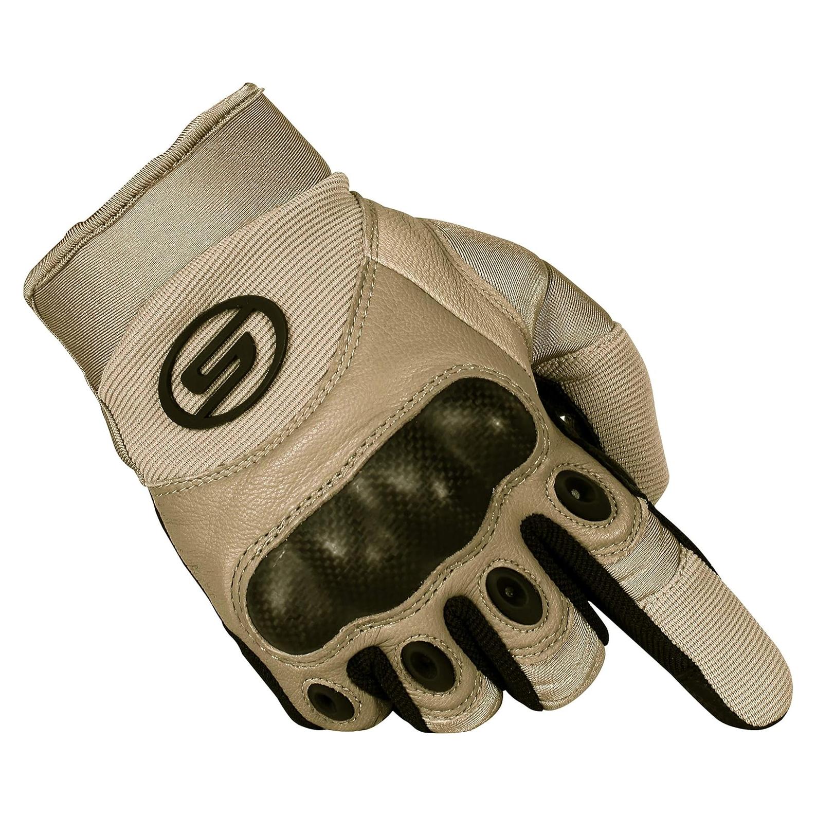 Guantes de Motocicleta Seibertron Khaki Piel con Nudillos de Carbono