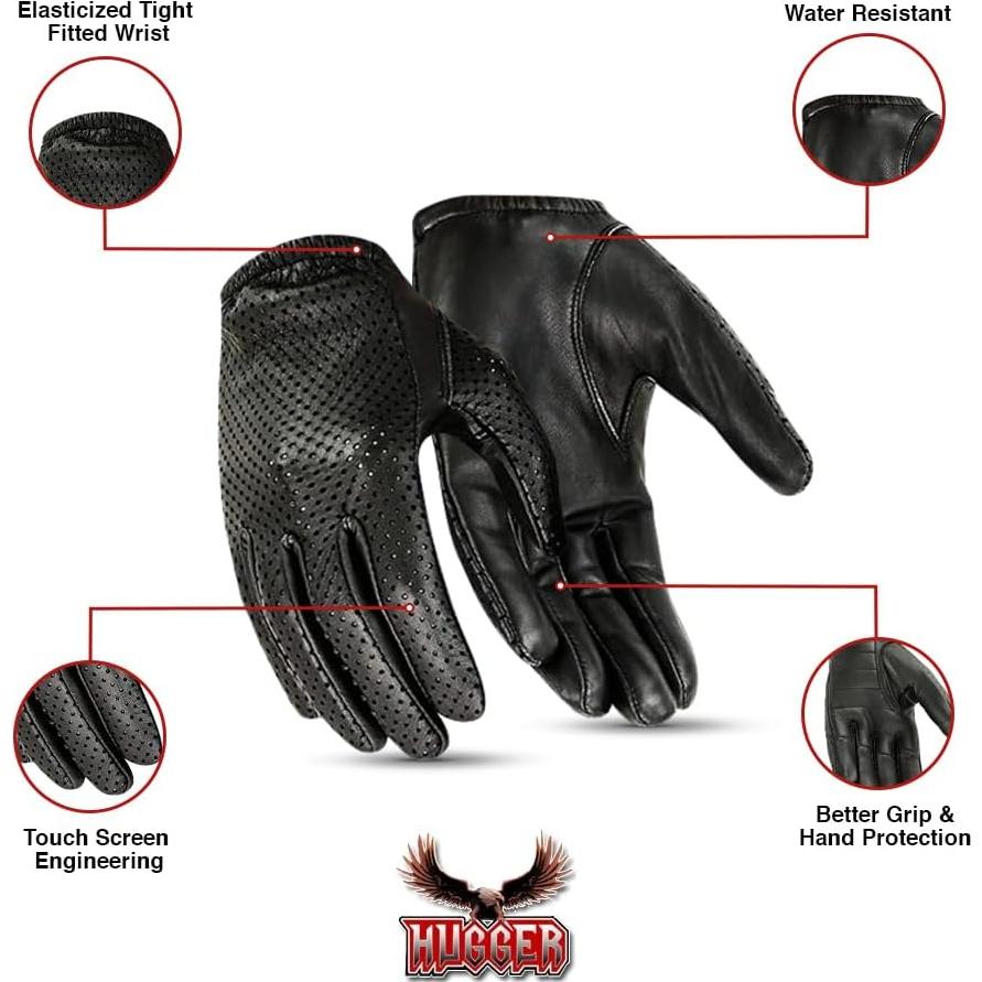 Guantes de Motocicleta HUGGER de Cuero Impermeables XL Negro