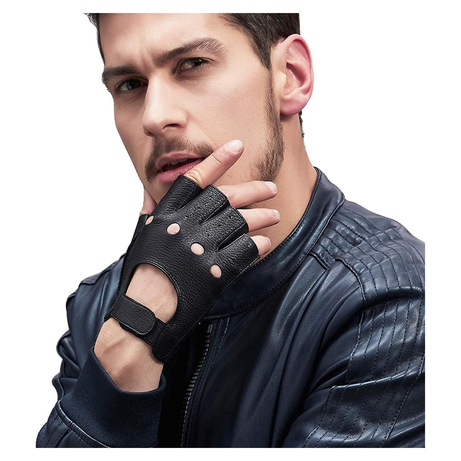 Guantes sin dedos de cuero GSG para hombres - X-Grande negros