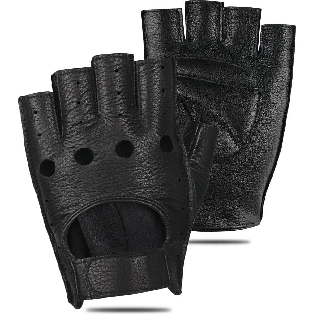 Guantes sin dedos de cuero GSG para hombres - X-Grande negros