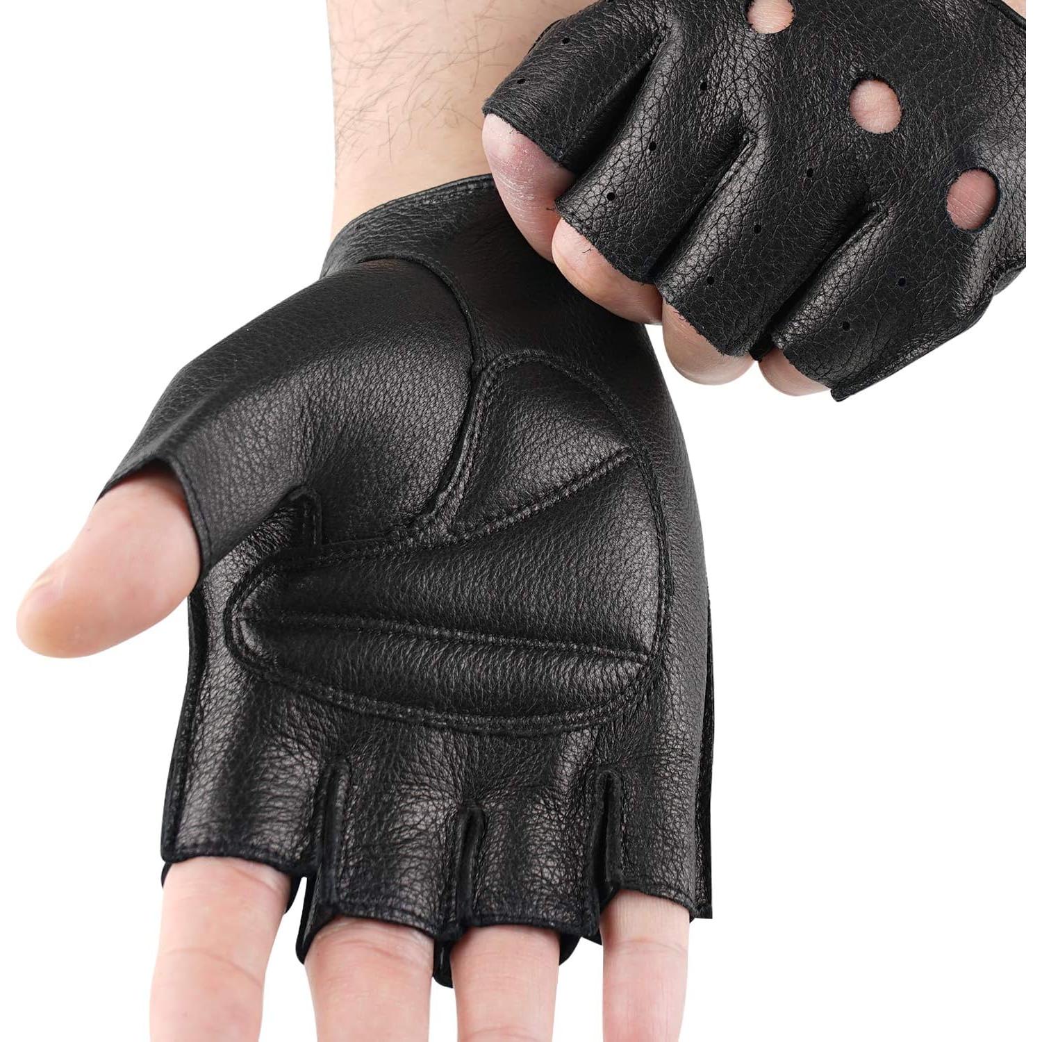 Guantes sin dedos de cuero GSG para hombres - X-Grande negros