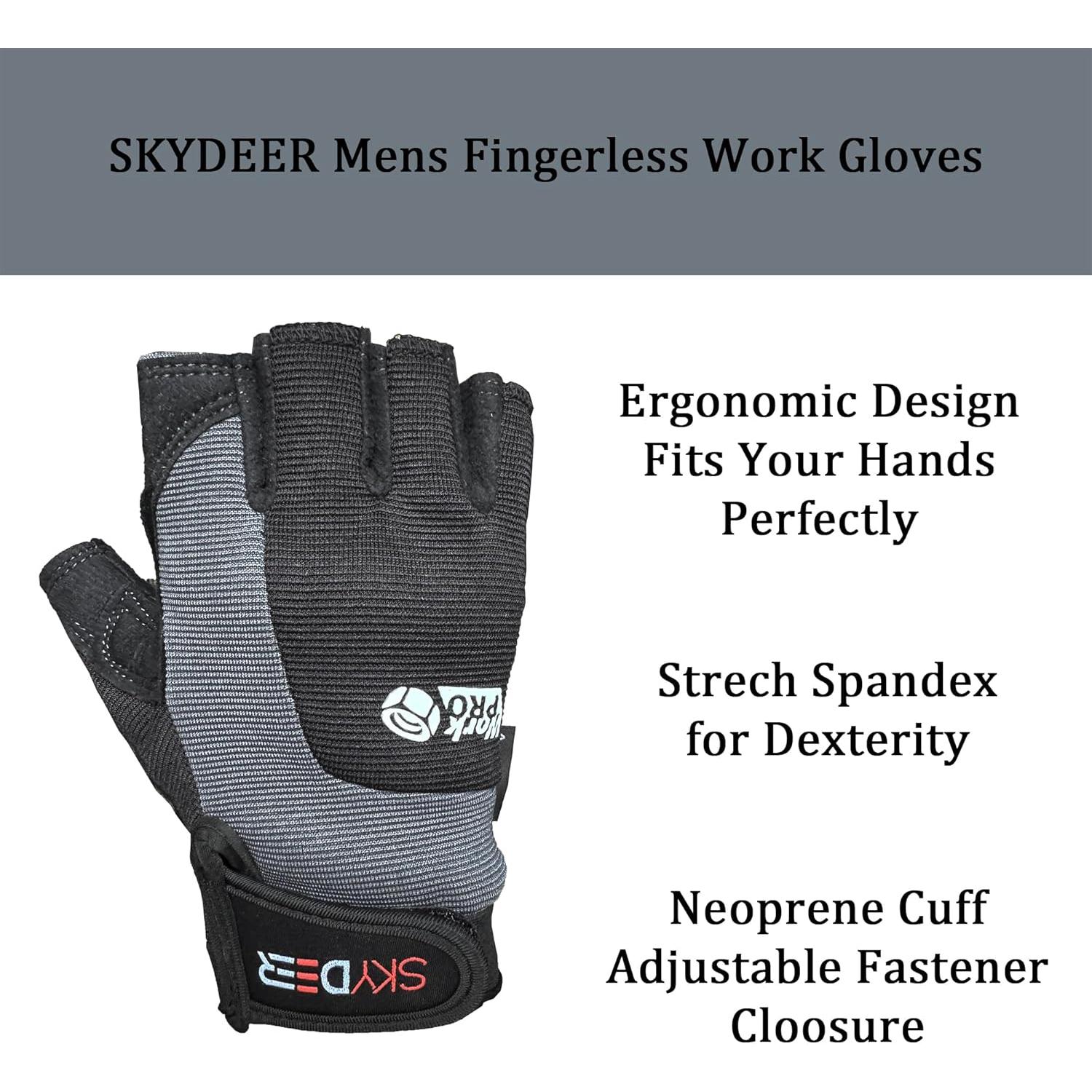 Guantes de Trabajo Sin Dedos SKYDEER - Multi-Deporte, Gris