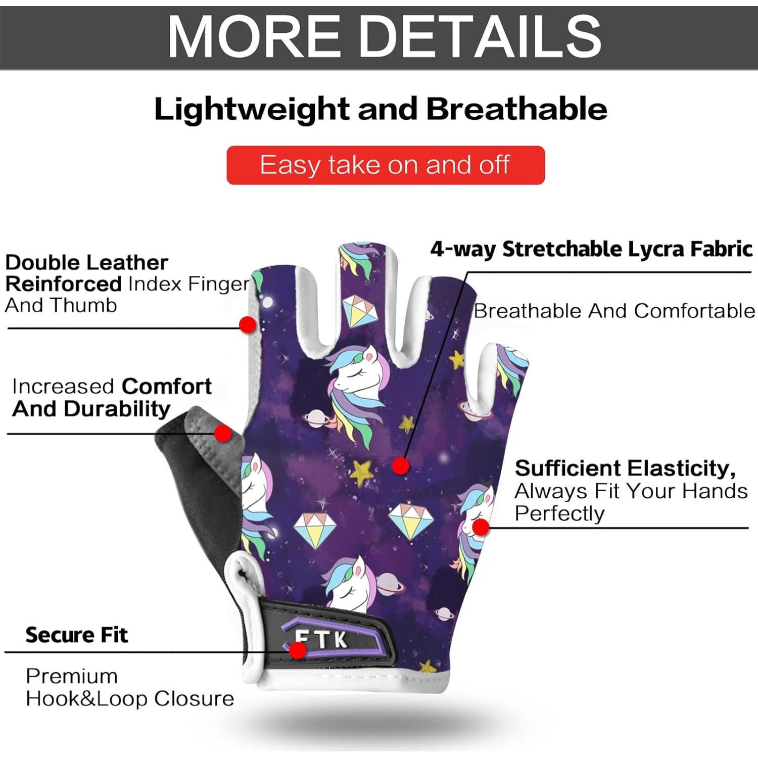 Guantes de Ciclismo FINGER TEN para Niños 2-11 Años Acolchados