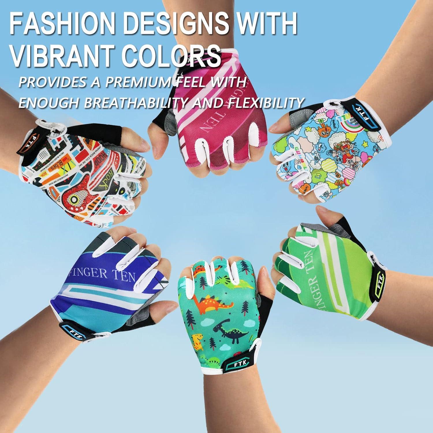 Guantes de Ciclismo FINGER TEN para Niños 2-11 Años Acolchados