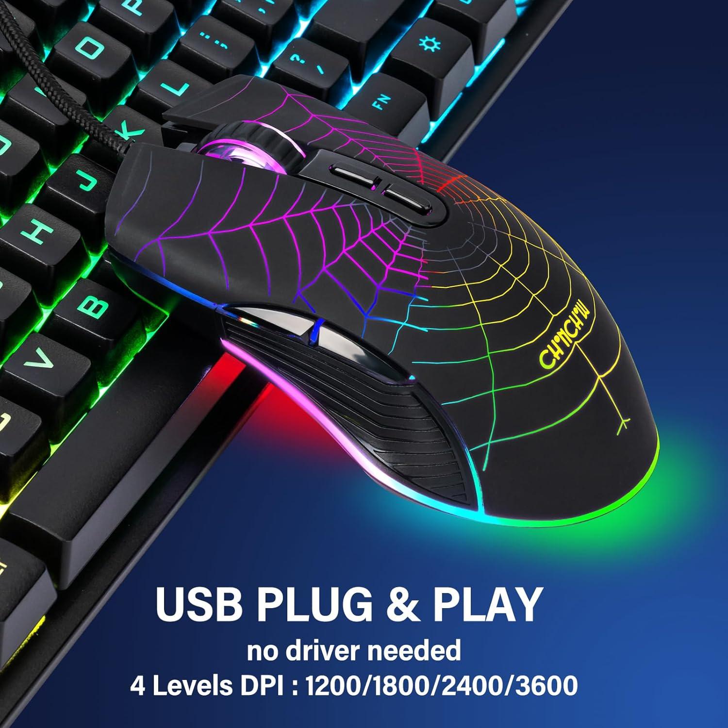 Teclado y Ratón Gaming CHONCHOW RGB USB 104 Teclas