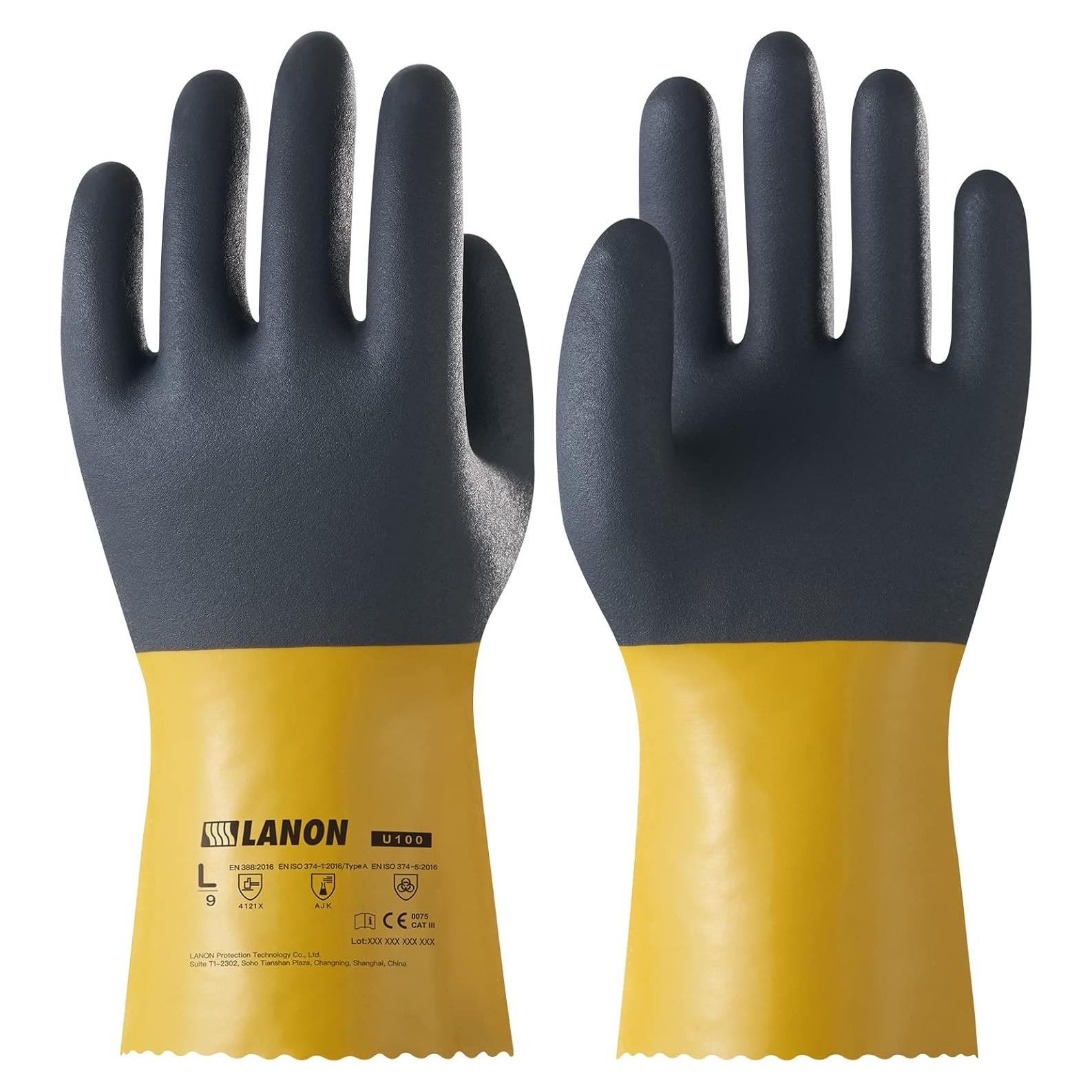 Guantes Químicos de PVC LANON U100 - 3 Pares XXL Antideslizantes