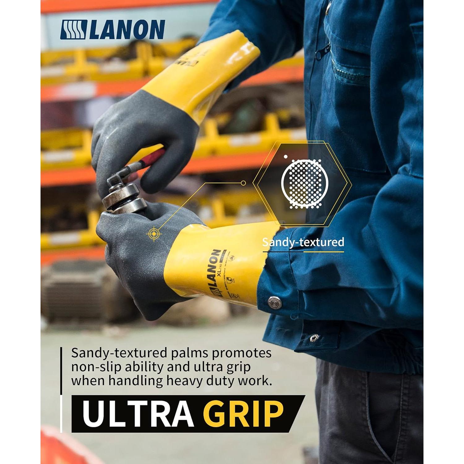 Guantes Químicos de PVC LANON U100 - 3 Pares XXL Antideslizantes