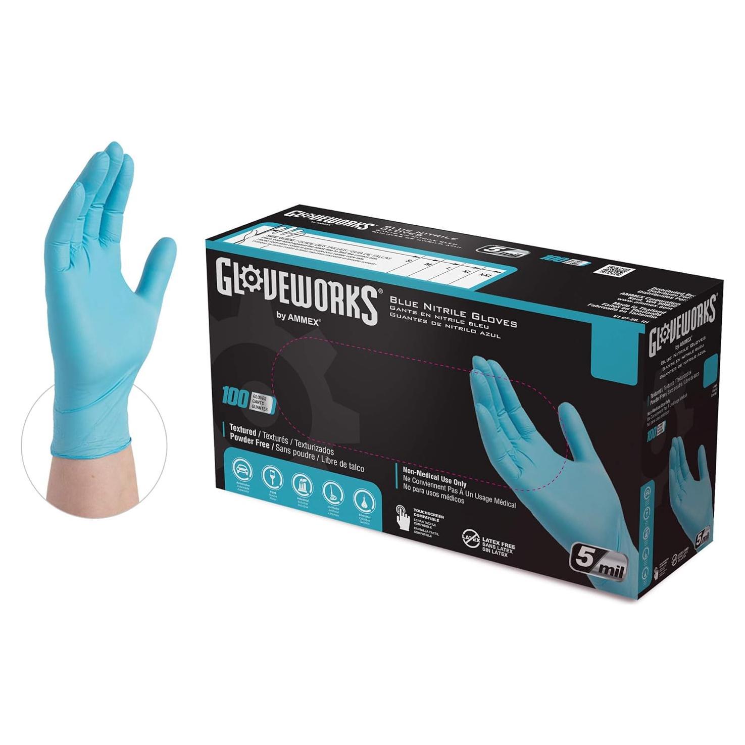 Guantes Desechables de Nitrilo Gloveworks 5 Mil Pequeños Caja 100