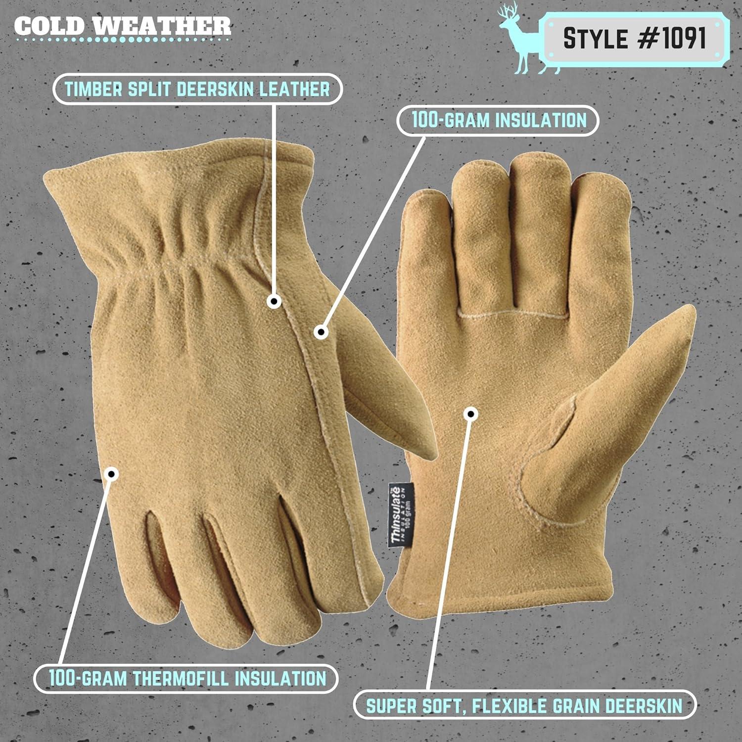 Guantes de Invierno Wells Lamont 1091XL Piel de Ciervo Aislados