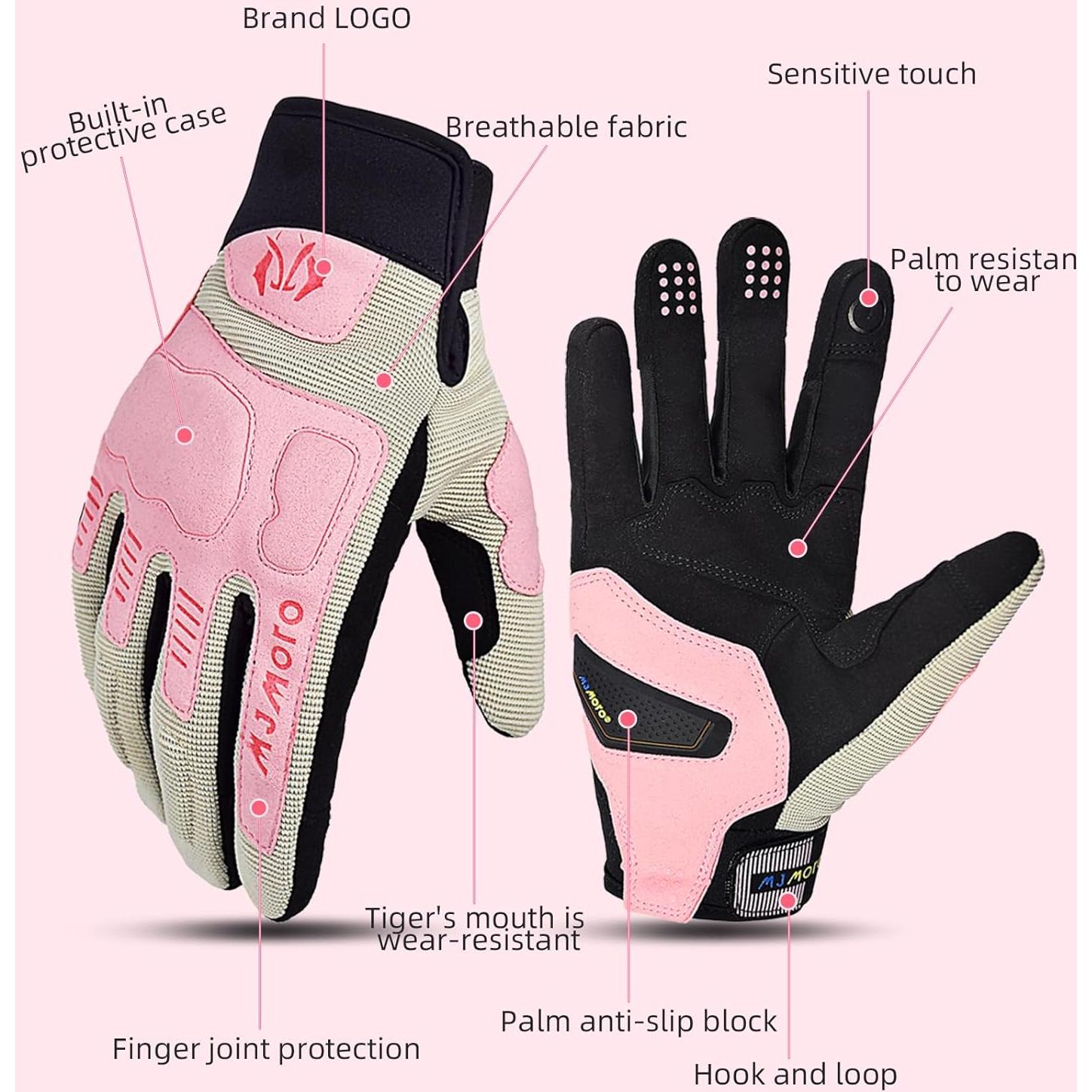 Guantes de Motocicleta MJMOTO Rosa Talla Pequeña Transpirables