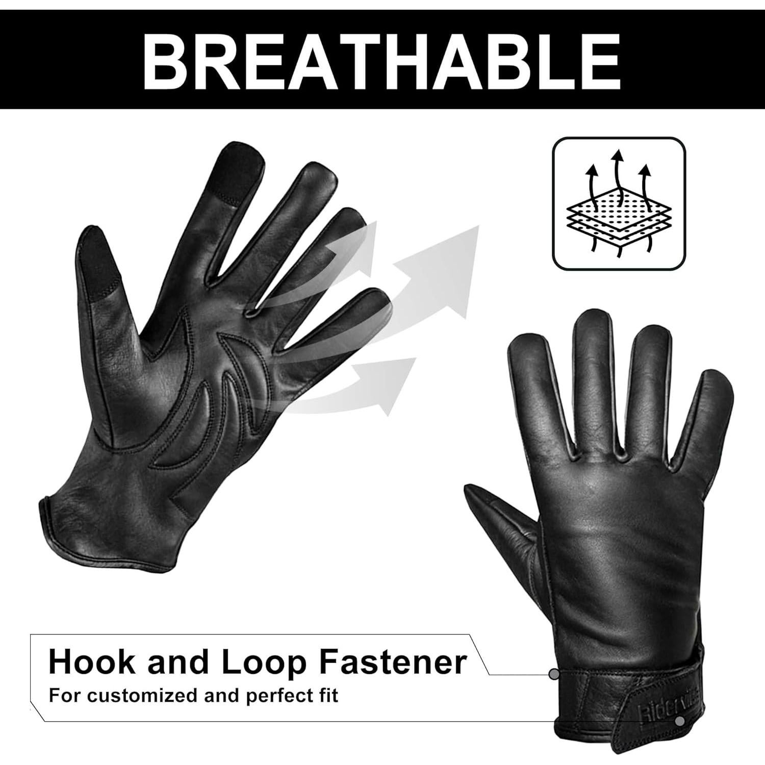 Guantes de Motocicleta Dream Apparel de Cuero Térmicos Negros