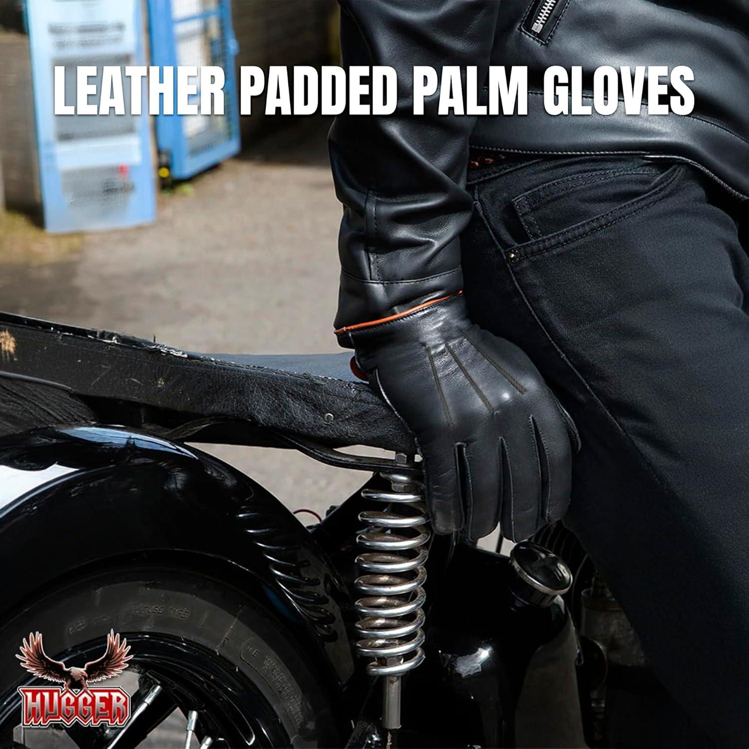 Guantes de Motocicleta Hugger de Cuero Negro Talla 3XL