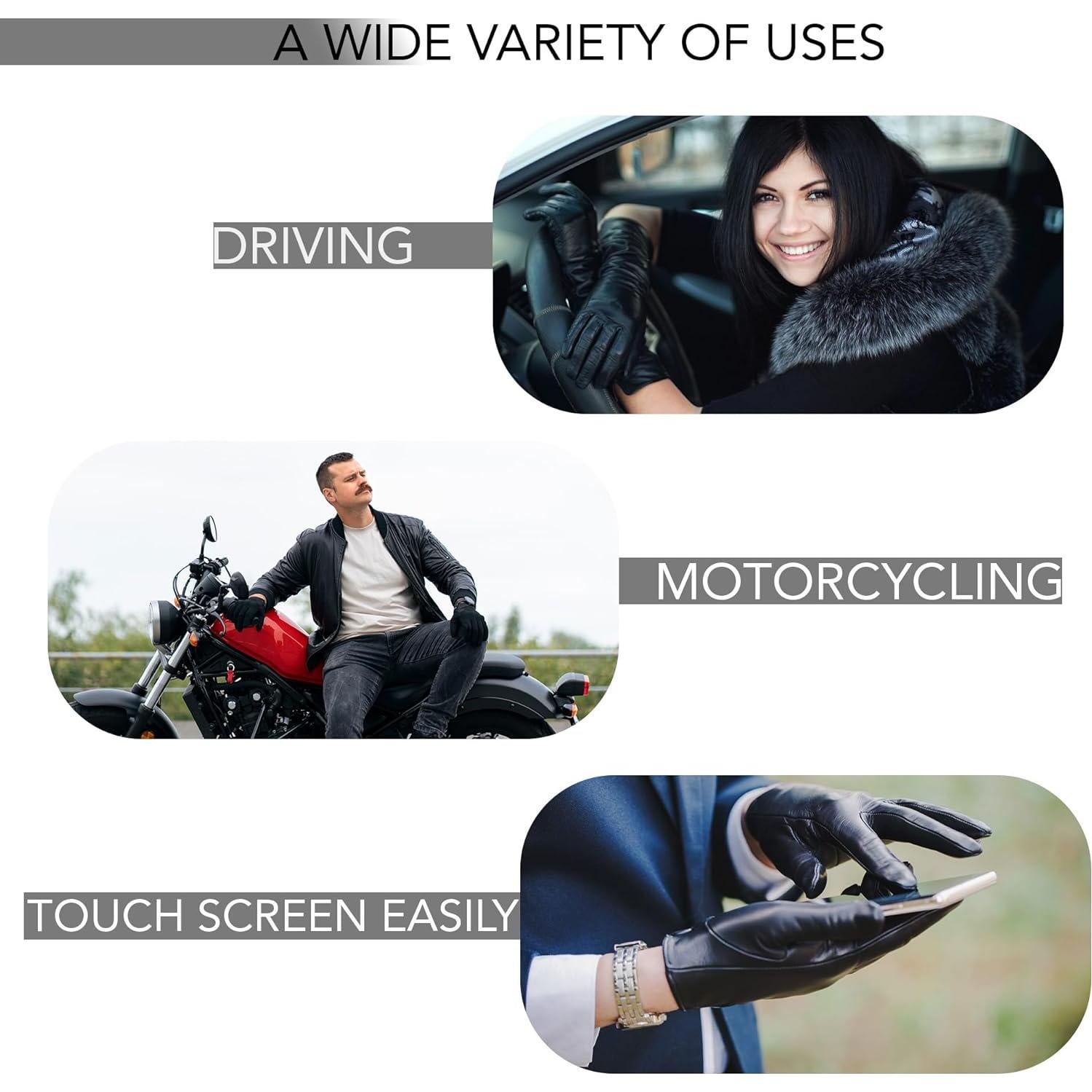 Guantes de Motocicleta Hugger de Cuero Negro Talla 3XL