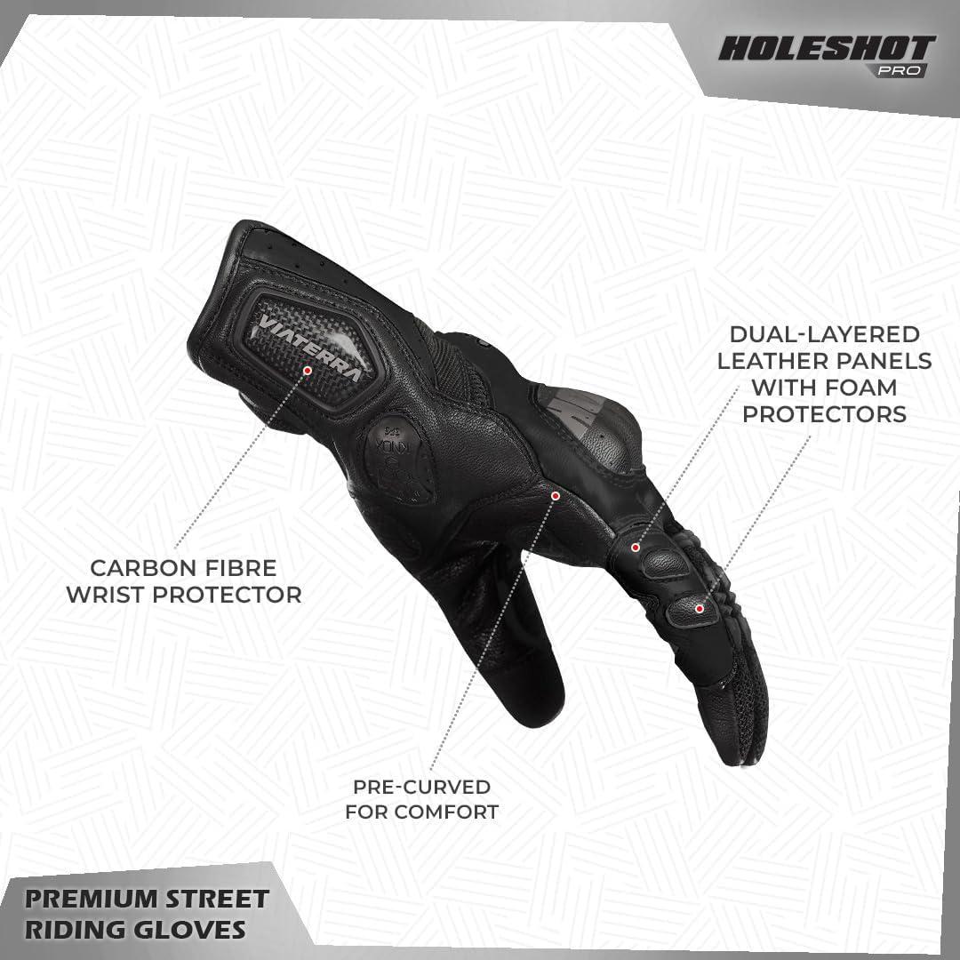 Guantes de Montar ViaTerra Holeshot Pro - Cuero de Cabra, Táctil