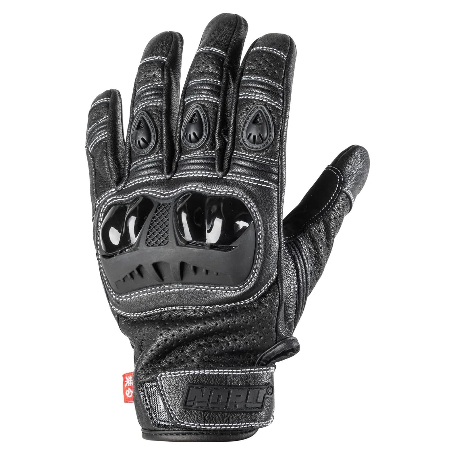 Guantes de Motocicleta Noru Furo de Cuero Negro - Talla X-Pequeño