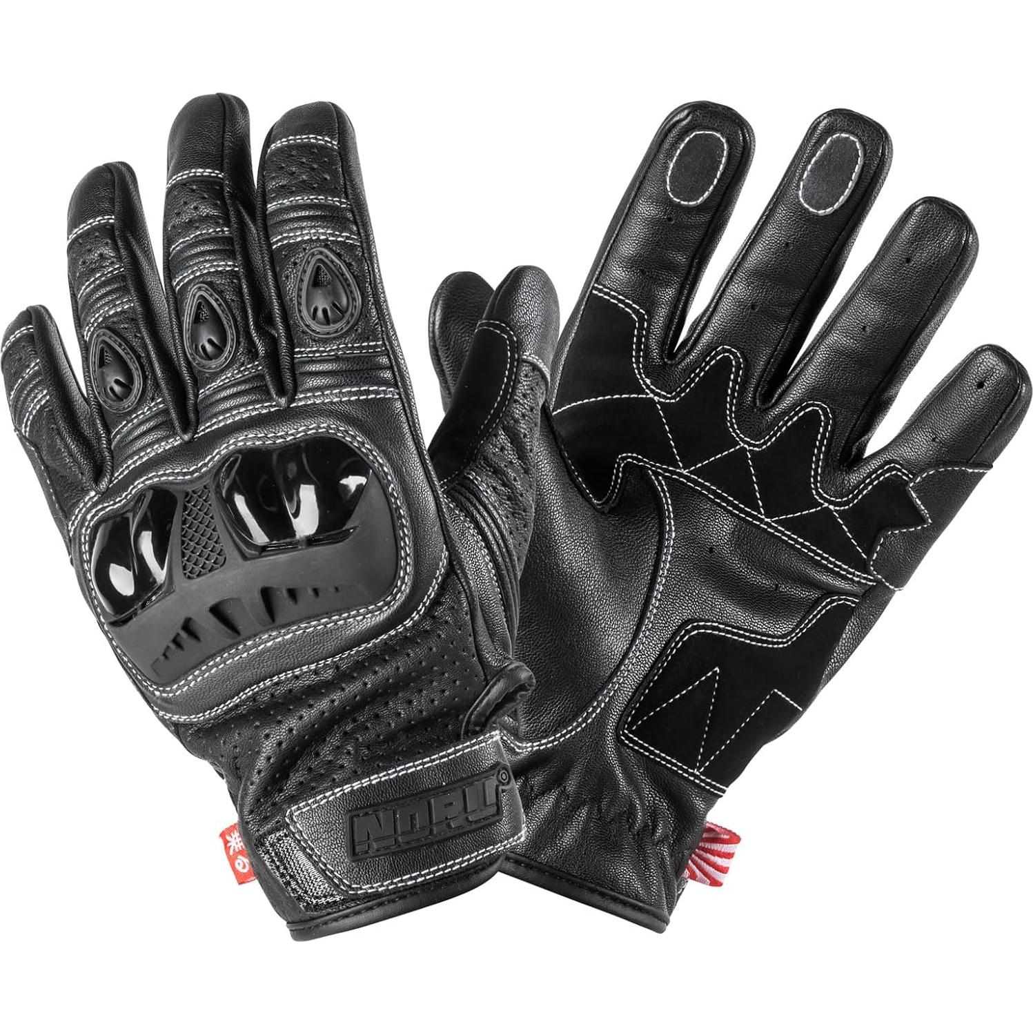 Guantes de Motocicleta Noru Furo de Cuero Negro - Talla X-Pequeño