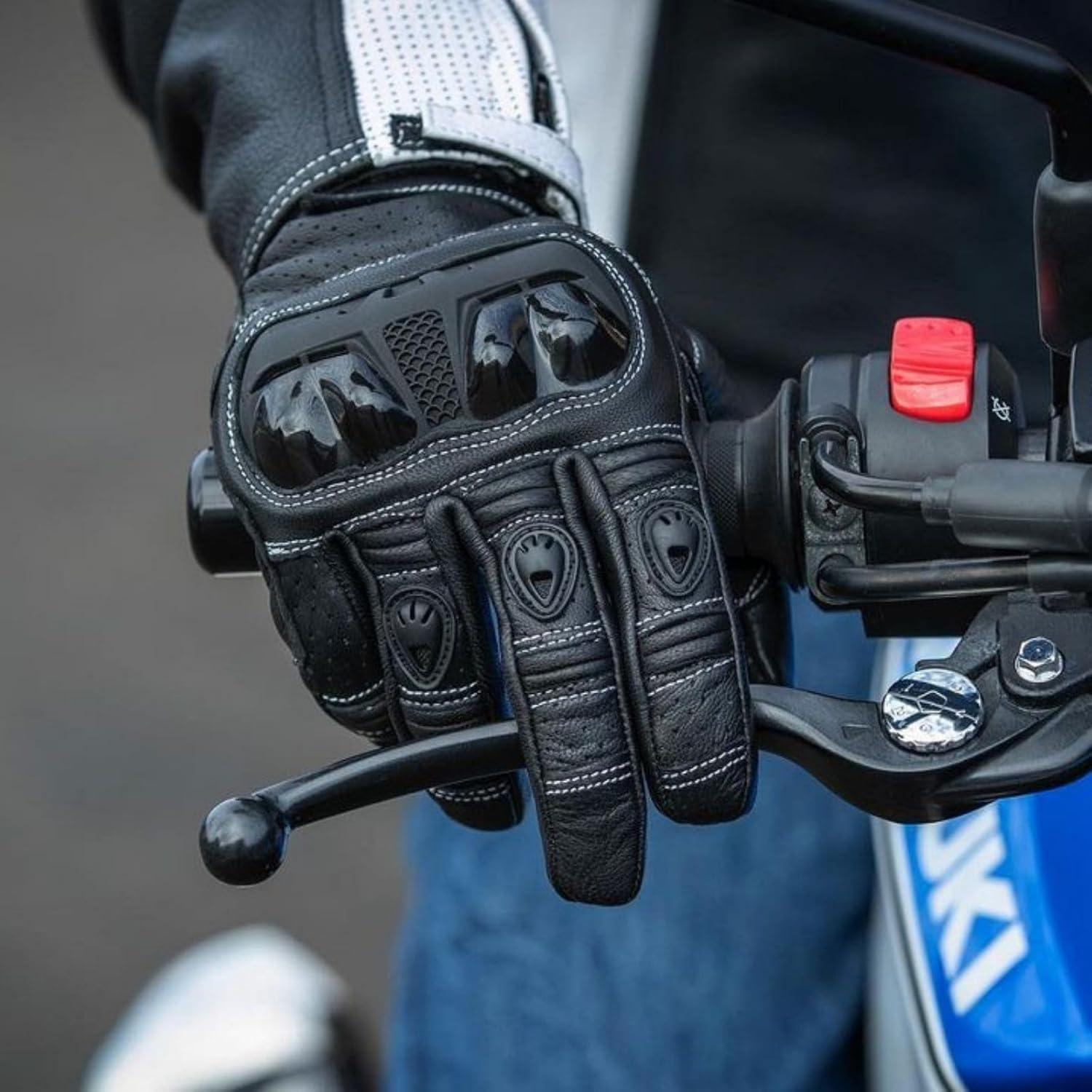 Guantes de Motocicleta Noru Furo de Cuero Negro - Talla X-Pequeño
