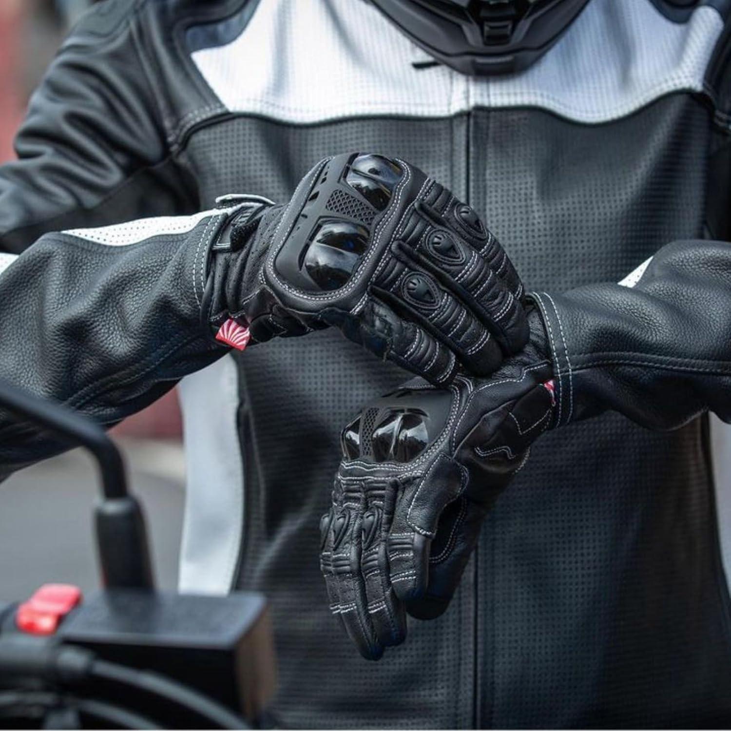 Guantes de Motocicleta Noru Furo de Cuero Negro - Talla X-Pequeño