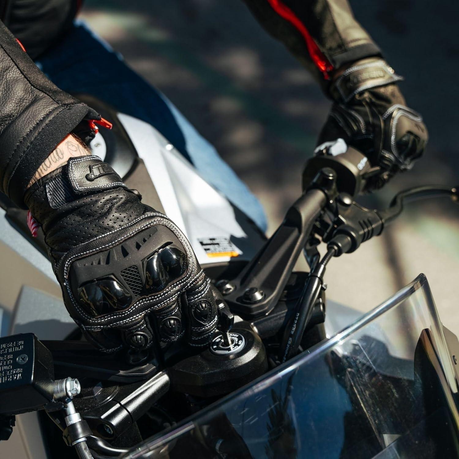 Guantes de Motocicleta Noru Furo de Cuero Negro - Talla X-Pequeño