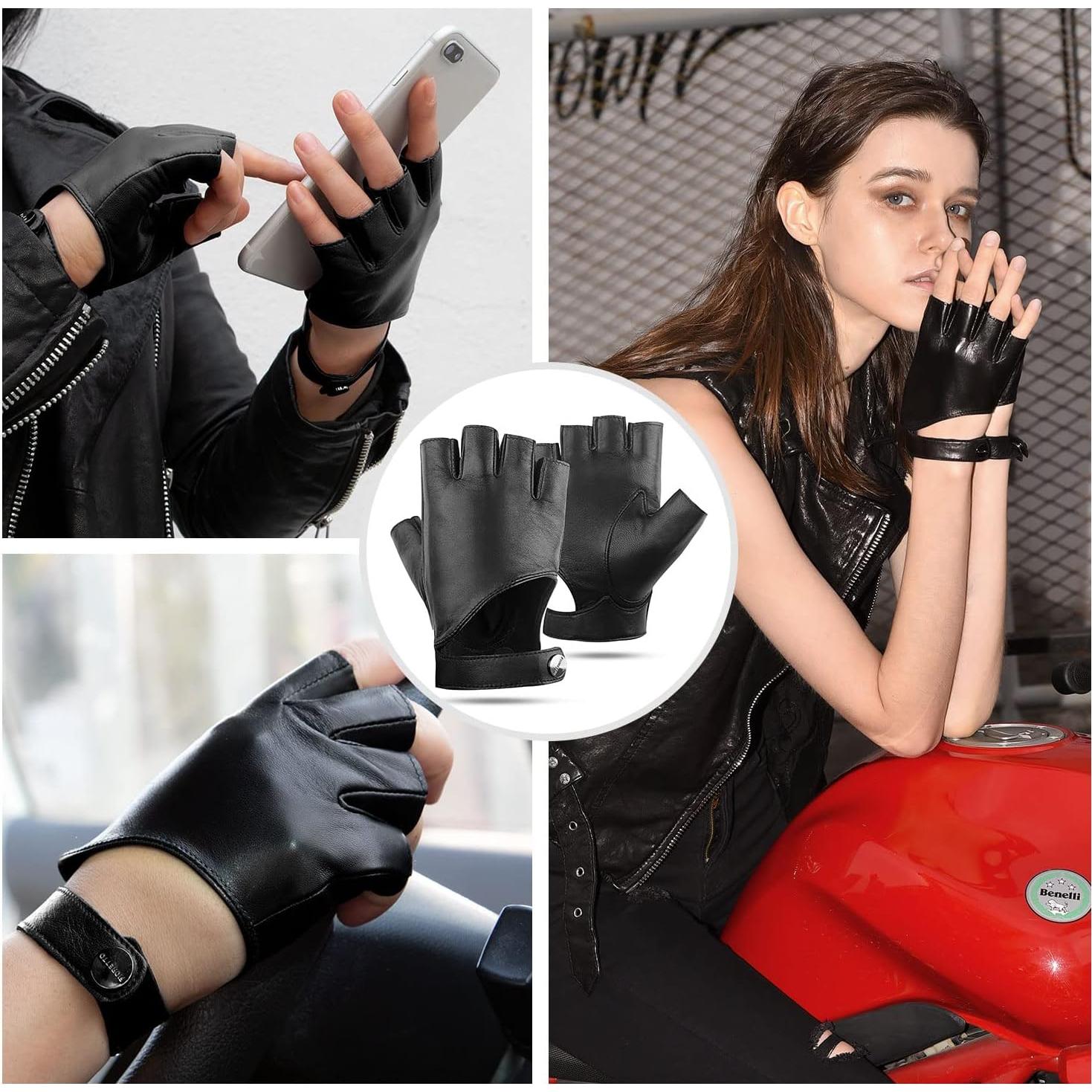 Guantes de Cuero Sin Dedos FIORETTO para Mujeres - Negro