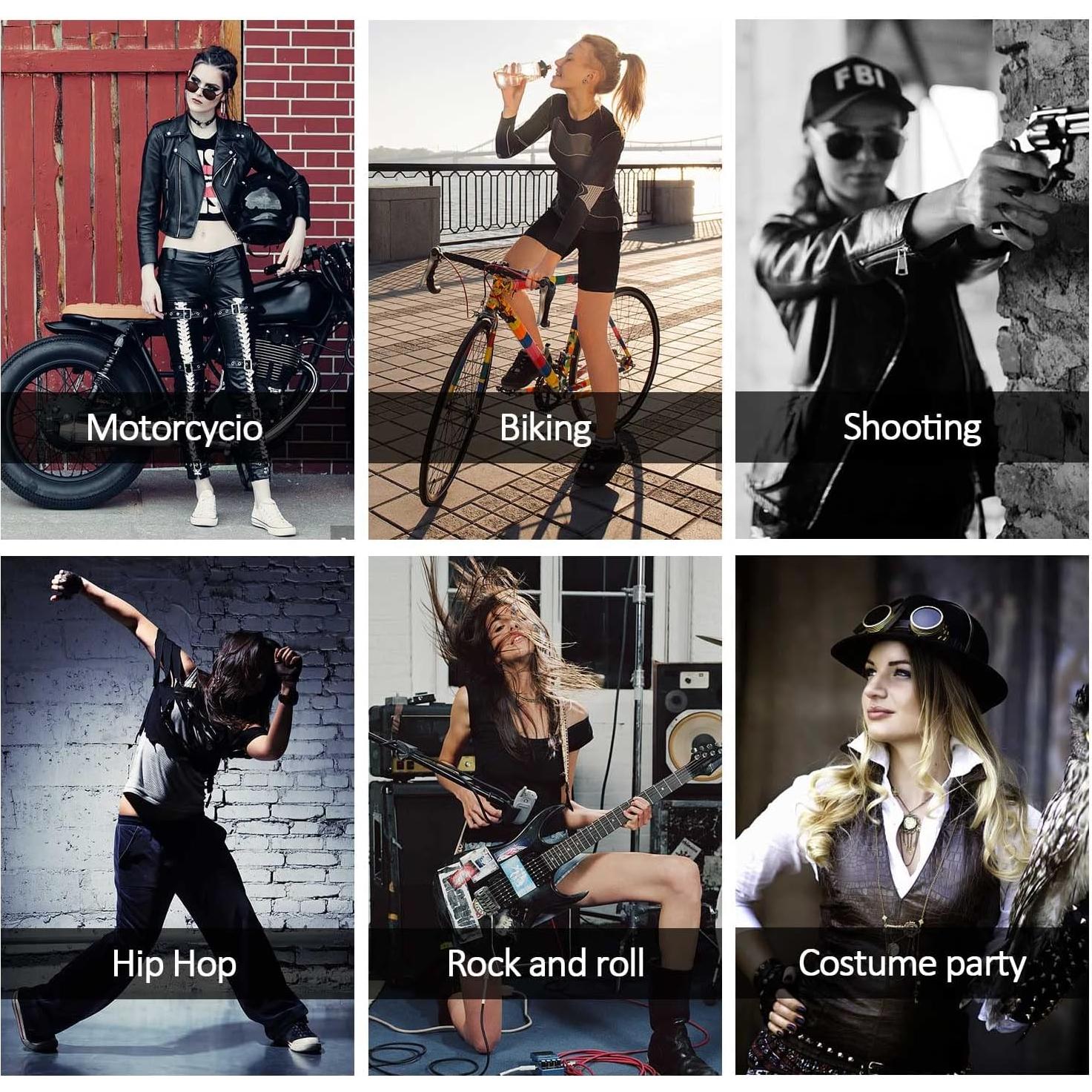 Guantes de Cuero Sin Dedos FIORETTO para Mujeres - Negro