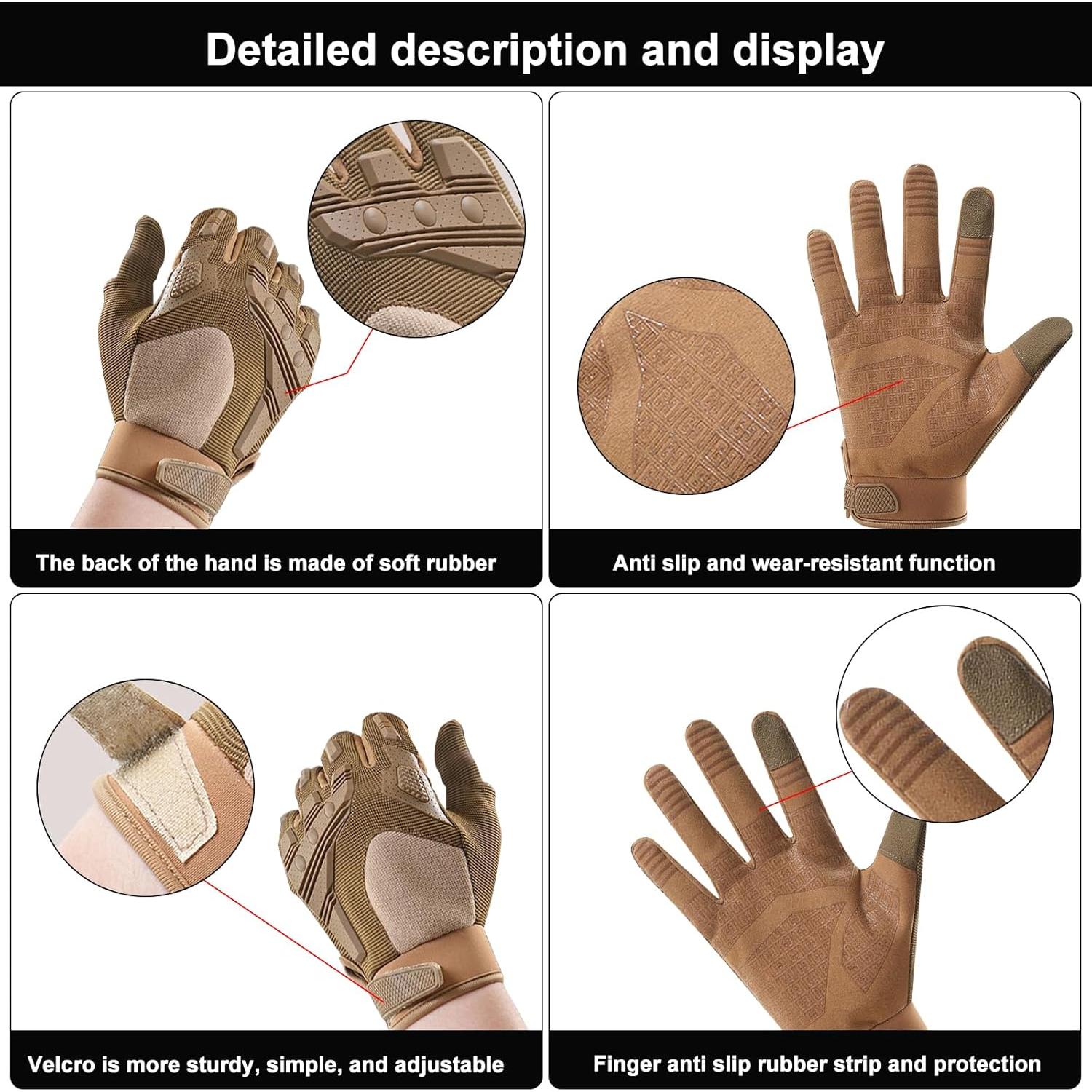 Guantes Tácticos de Trabajo Unisex Grande Marrón - Seguridad y Agarre