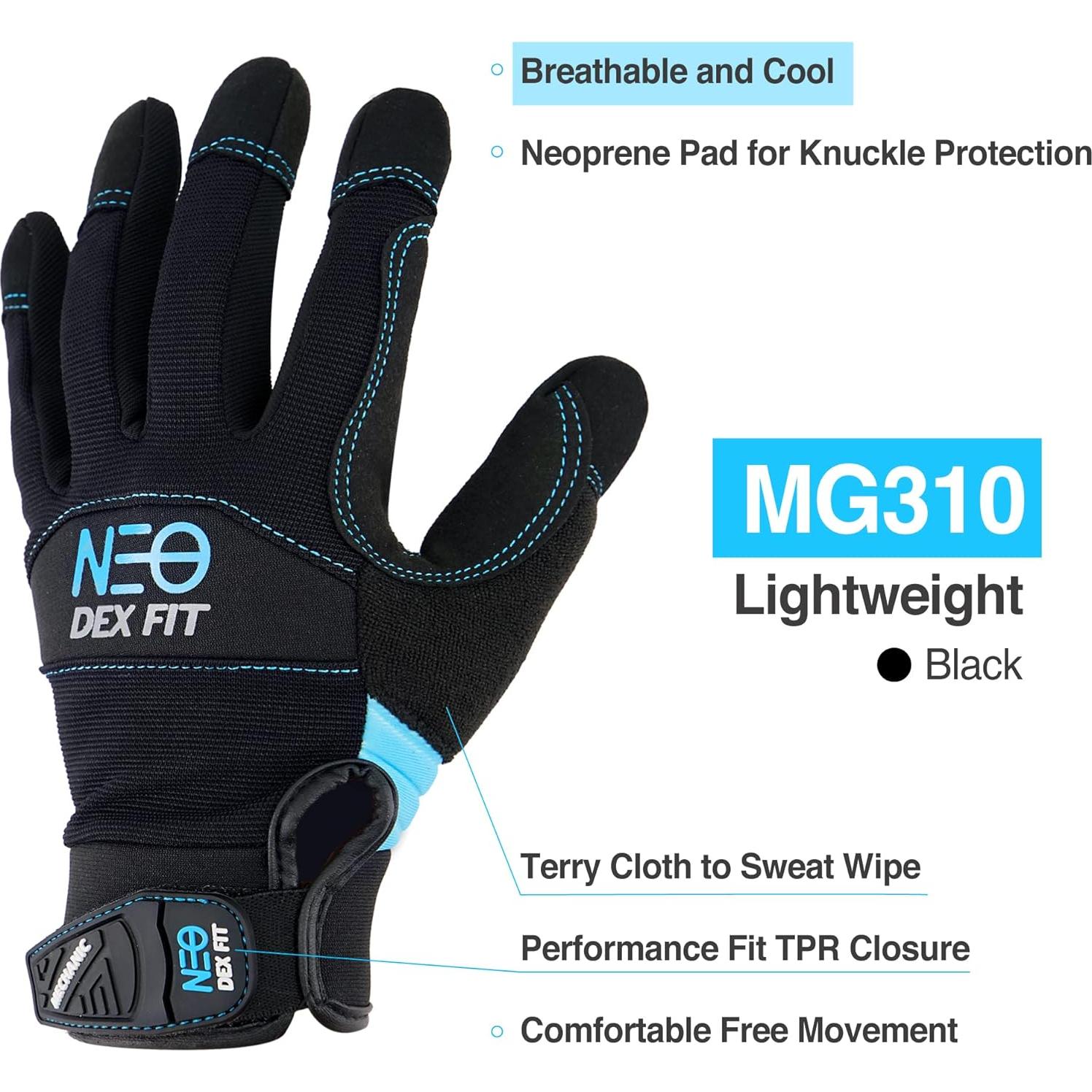 Guantes Mecánicos DEX FIT MG310 Negros Ligeros y Transpirables