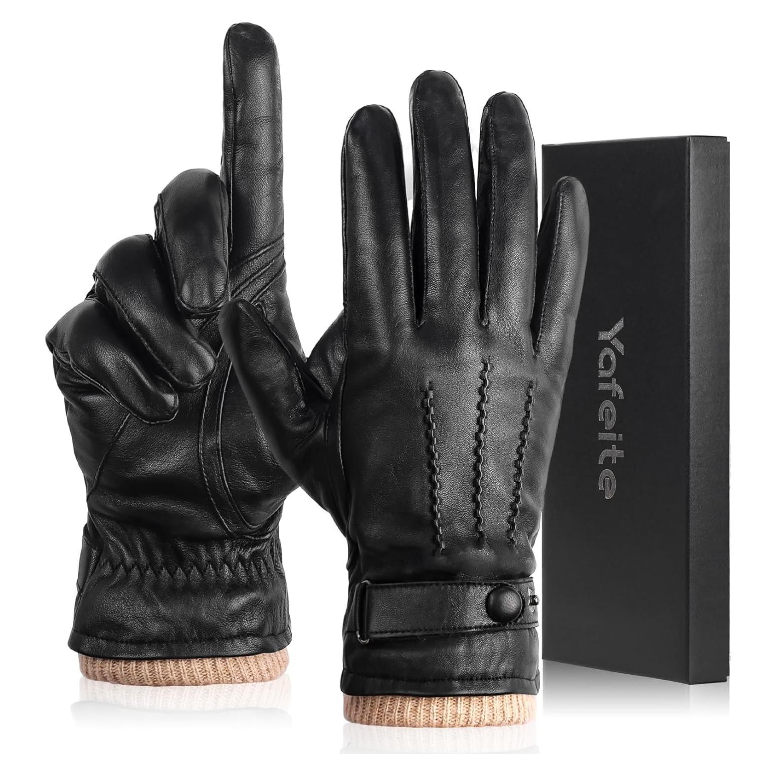 Guantes de Cuero de Oveja Yafeite para Hombre Táctiles - Negro