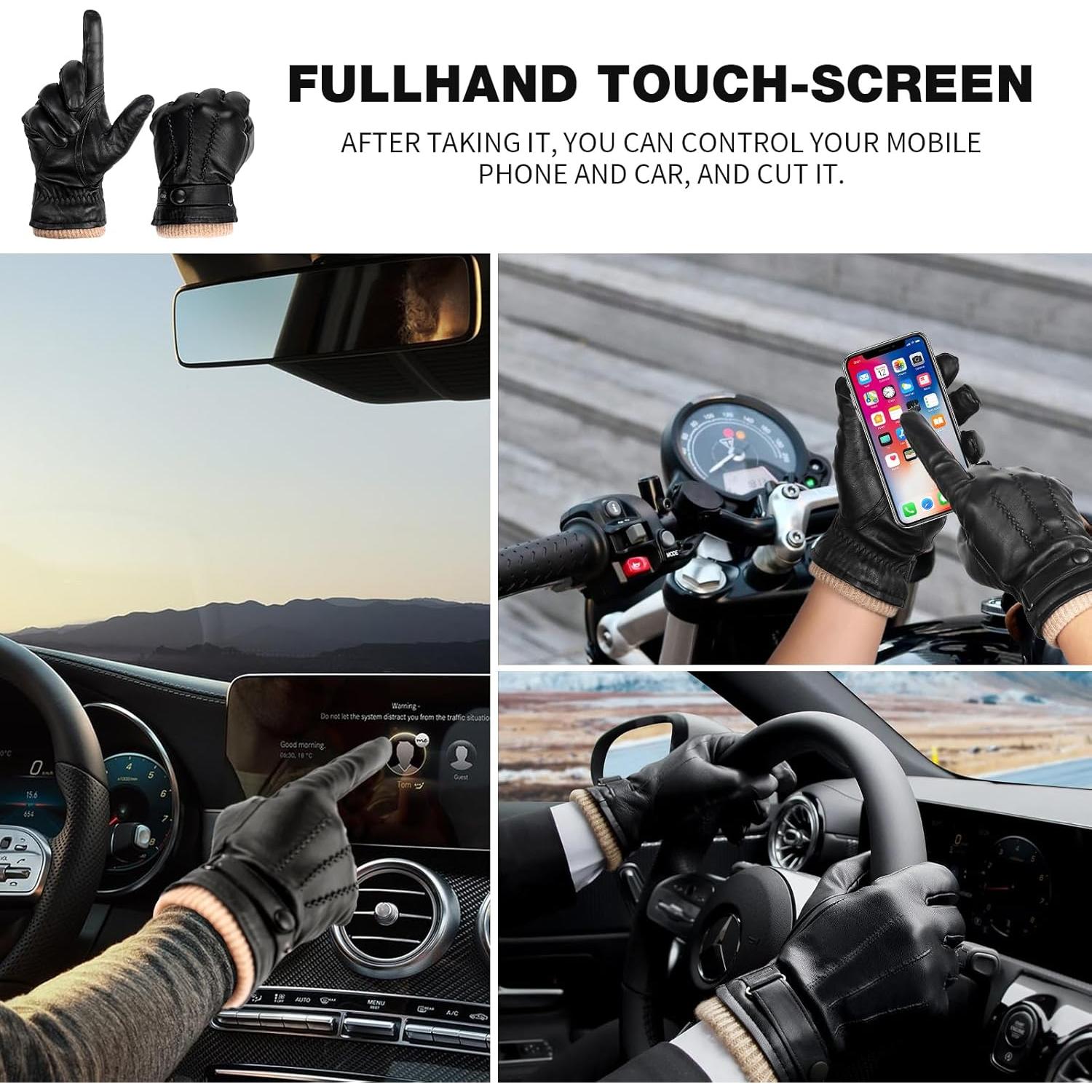 Guantes de Cuero de Oveja Yafeite para Hombre Táctiles - Negro